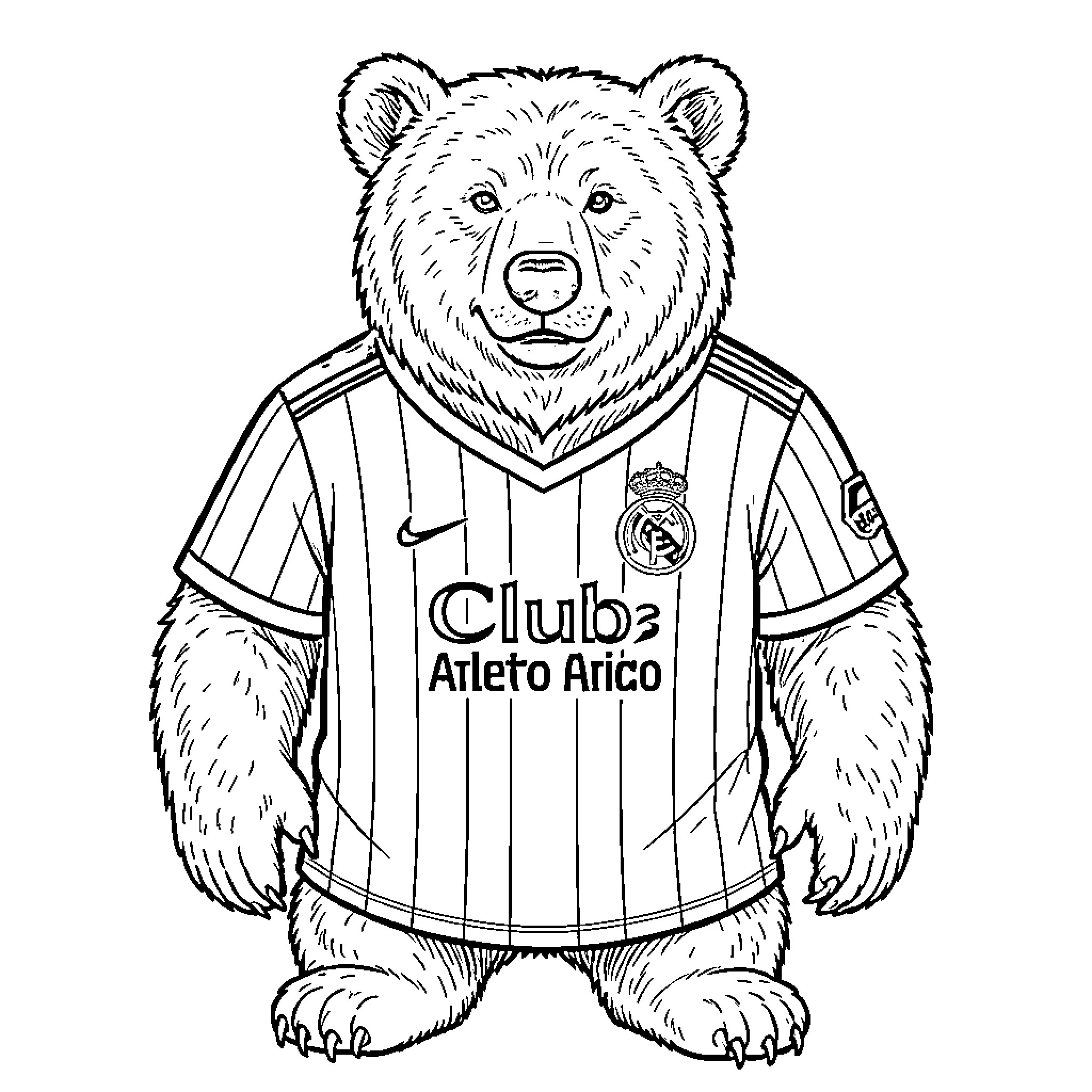 Bear wearing a soccer jersey Coloring Page (free black-and-white line drawing printable PDF for all, from beginners to advanced learners, including children, teens, adults, and seniors)