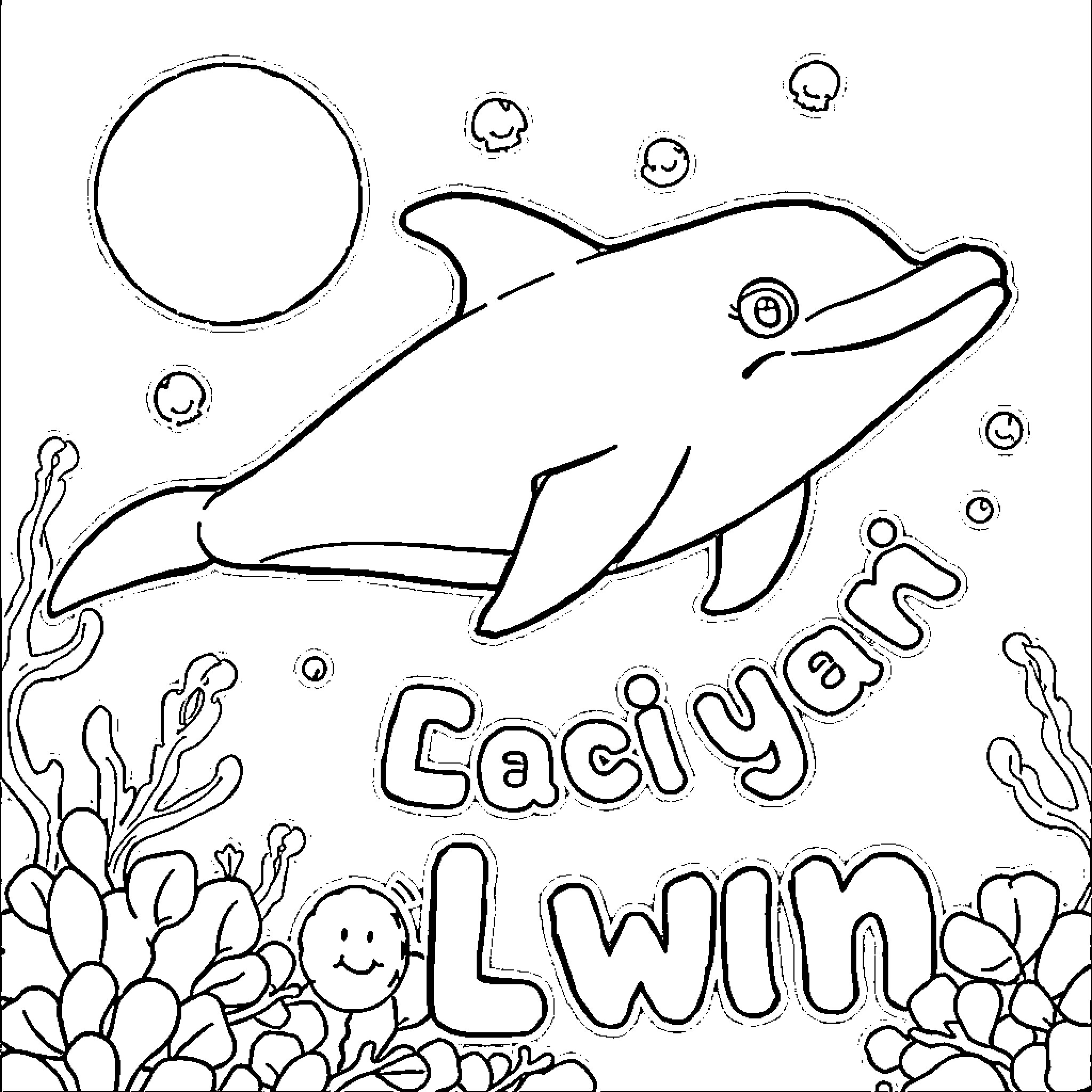 Dolphin swimming playfully in the ocean Coloring Page (free black-and-white line drawing printable PDF for all, from beginners to advanced learners, including children, teens, adults, and seniors)