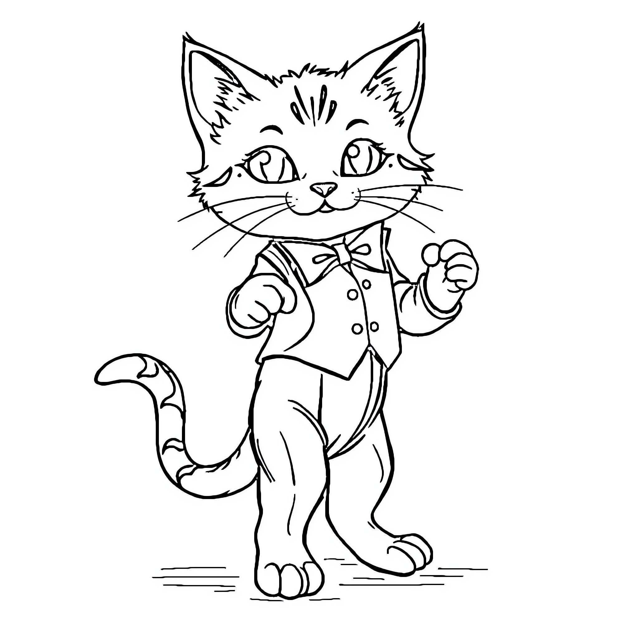 Cat dressed up in a suit and tie Coloring Page (free black-and-white line drawing printable PDF for all, from beginners to advanced learners, including children, teens, adults, and seniors)