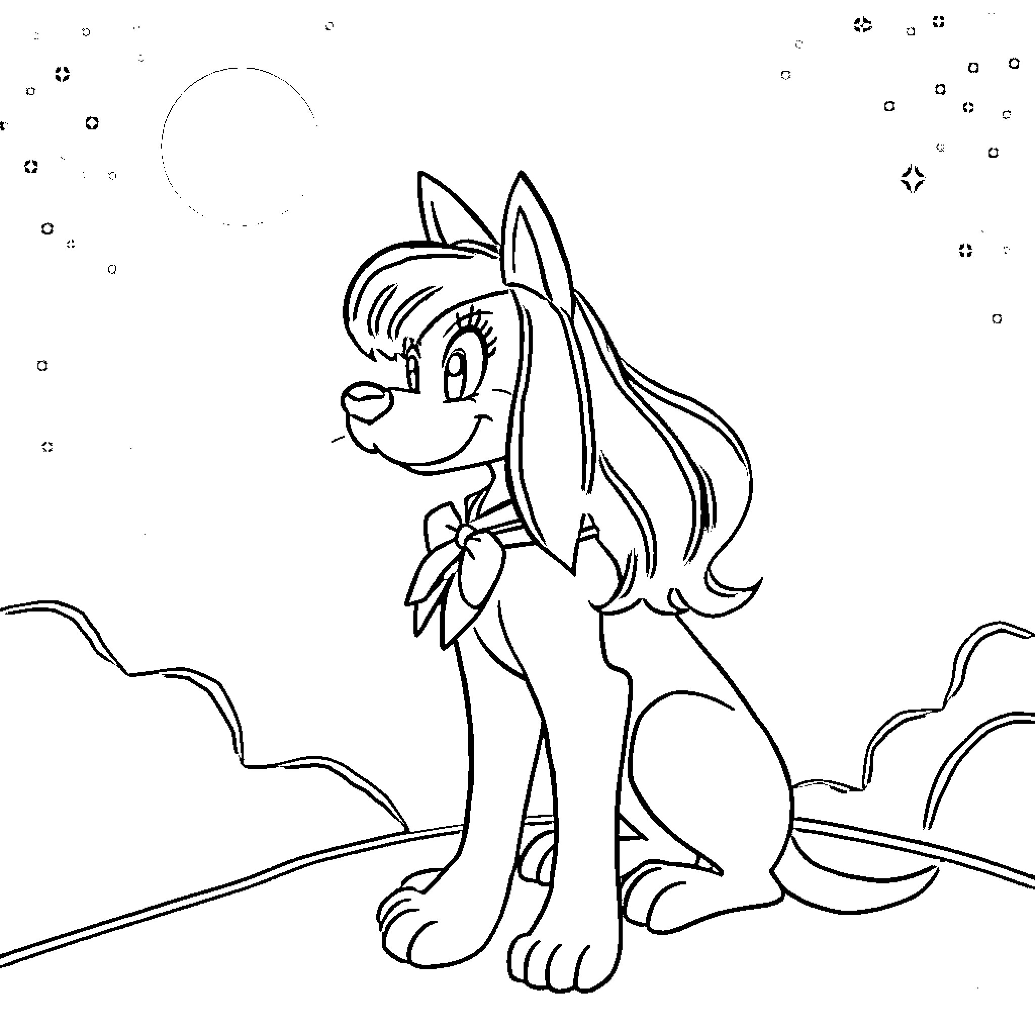 Sailor Pluto poses gracefully under the moonlight Coloring Page (free black-and-white line drawing printable PDF for all, from beginners to advanced learners, including children, teens, adults, and seniors)