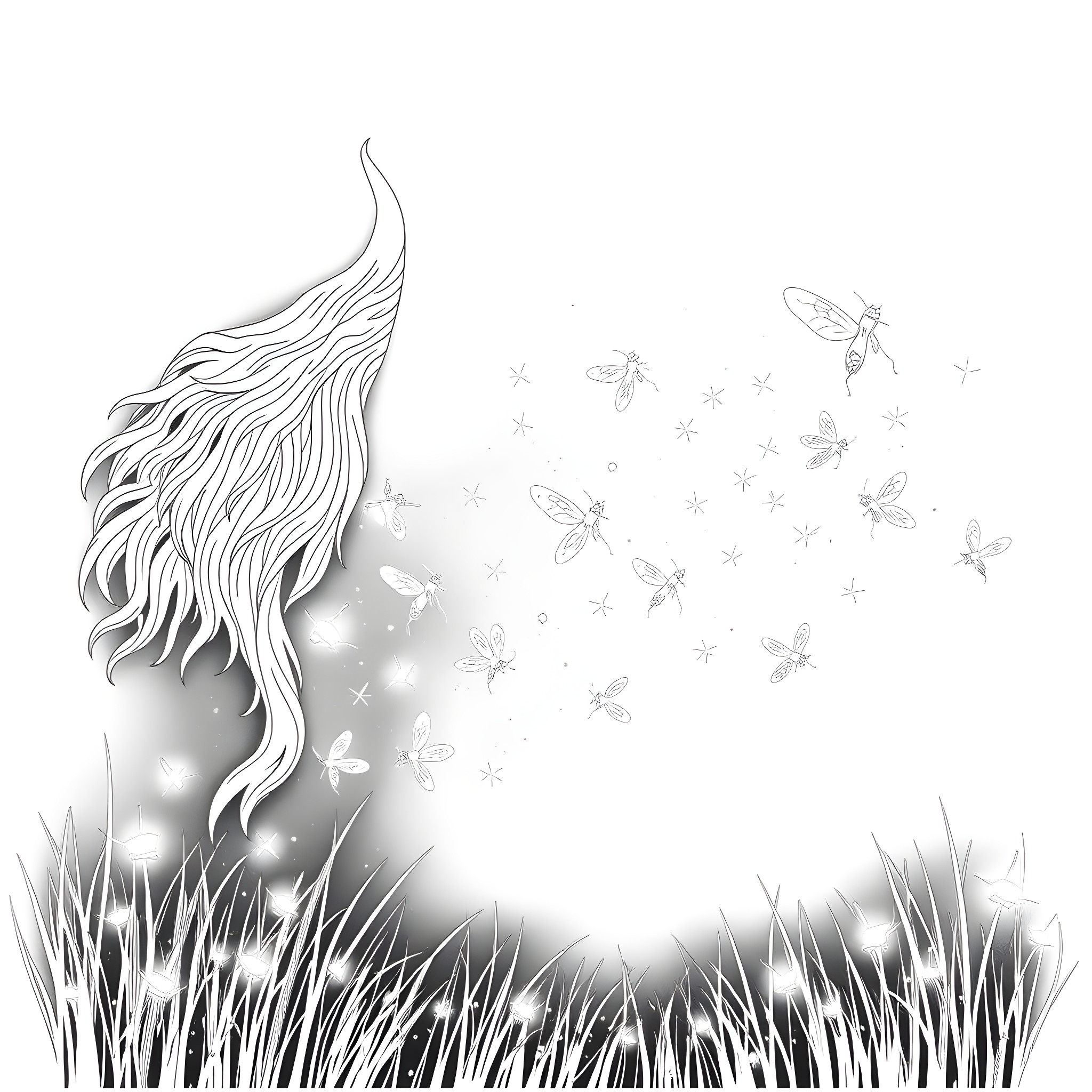 Spirit of nature's ethereal dance Coloring Page (free black-and-white line drawing printable PDF for all, from beginners to advanced learners, including children, teens, adults, and seniors)