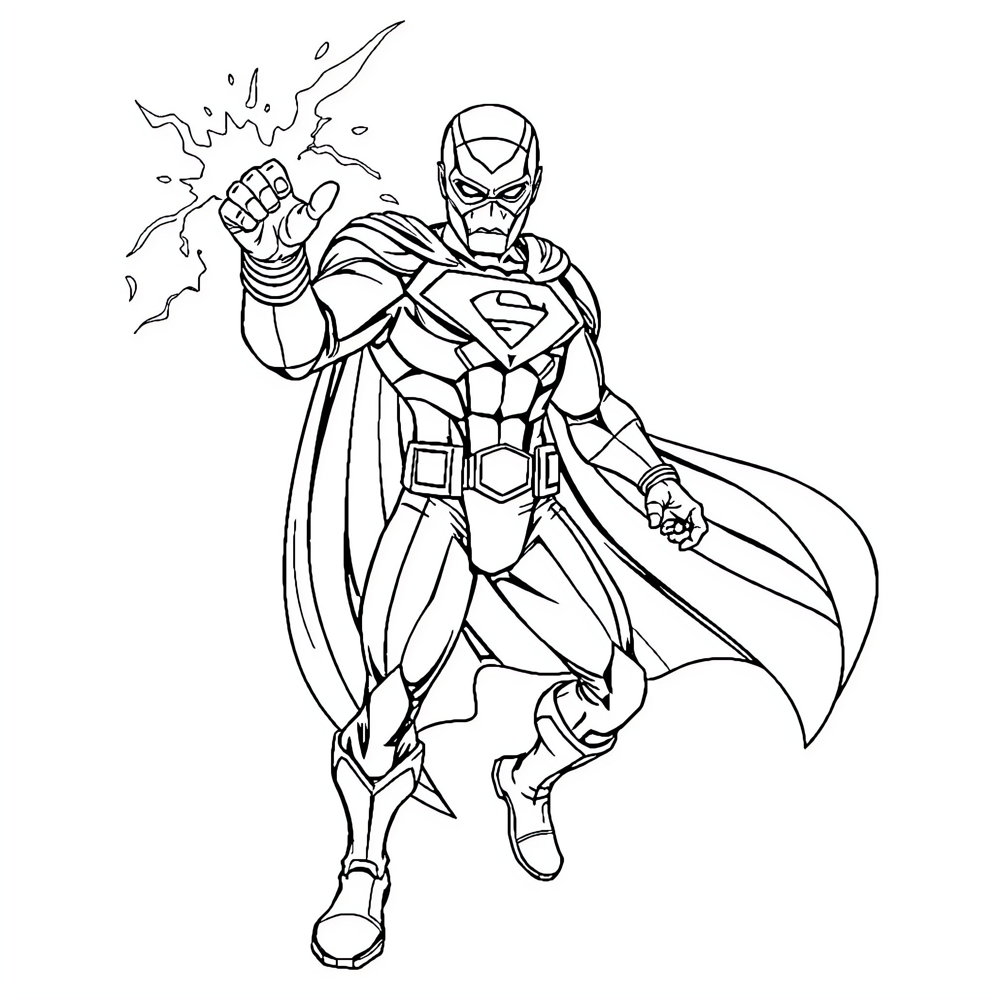 Marvel Character Heroic Stance with Powerful Energy Coloring Page (free black-and-white line drawing printable PDF for all, from beginners to advanced learners, including children, teens, adults, and seniors)