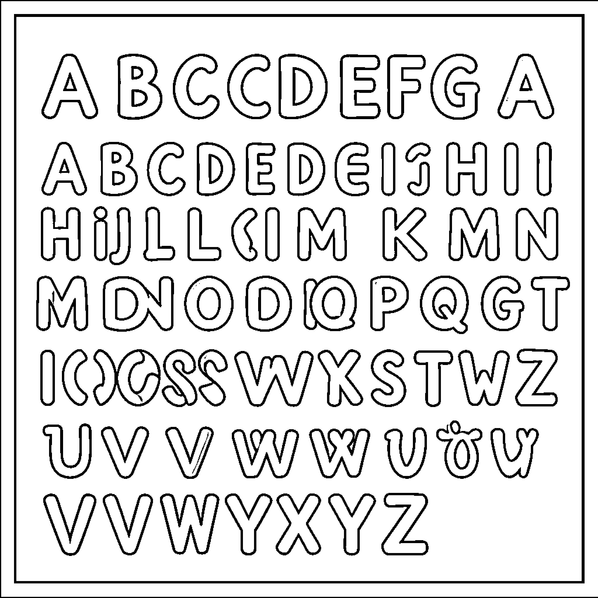 Alphabet letters arranged in a grid Coloring Page (free black-and-white line drawing printable PDF for all, from beginners to advanced learners, including children, teens, adults, and seniors)