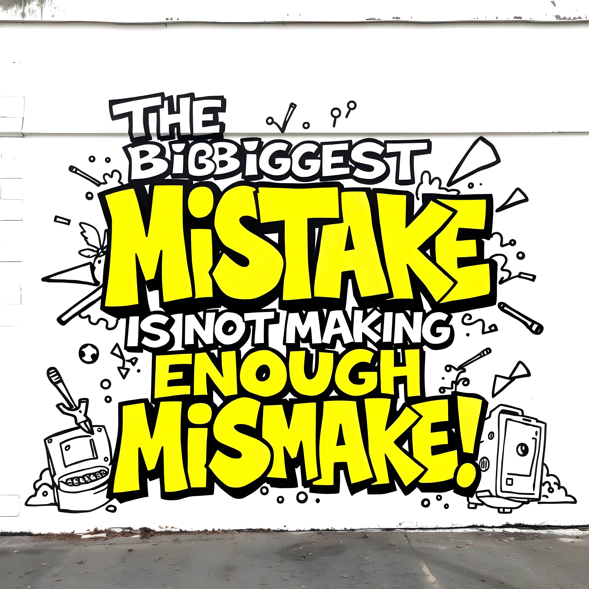 Graffiti with humorous message about making mistakes Coloring Page (free black-and-white line drawing printable PDF for all, from beginners to advanced learners, including children, teens, adults, and seniors)