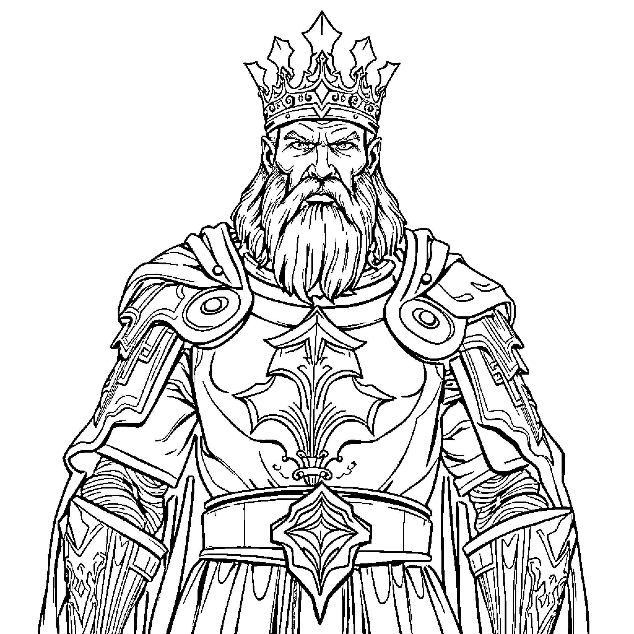 Decebal, the Mighty Ruler in Ornate Attire Coloring Page (free black-and-white line drawing printable PDF for all, from beginners to advanced learners, including children, teens, adults, and seniors)