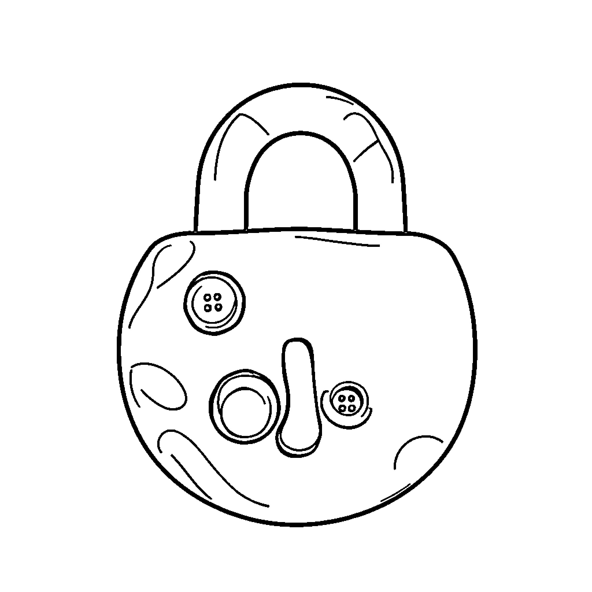Baby Number Lock with Whimsical Design Coloring Page (free black-and-white line drawing printable PDF for all, from beginners to advanced learners, including children, teens, adults, and seniors)