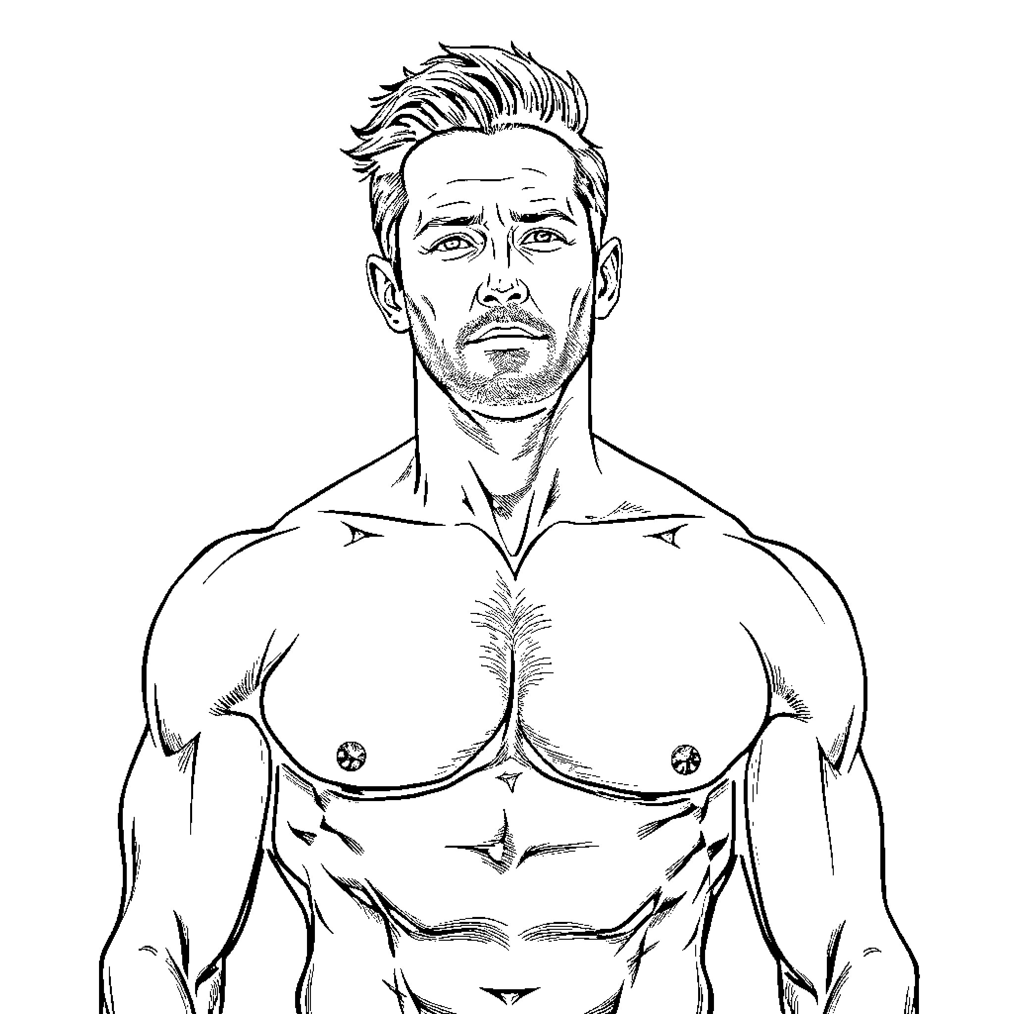 James McAvoy portrayed as a muscular, shirtless character Coloring Page (free black-and-white line drawing printable PDF for all, from beginners to advanced learners, including children, teens, adults, and seniors)