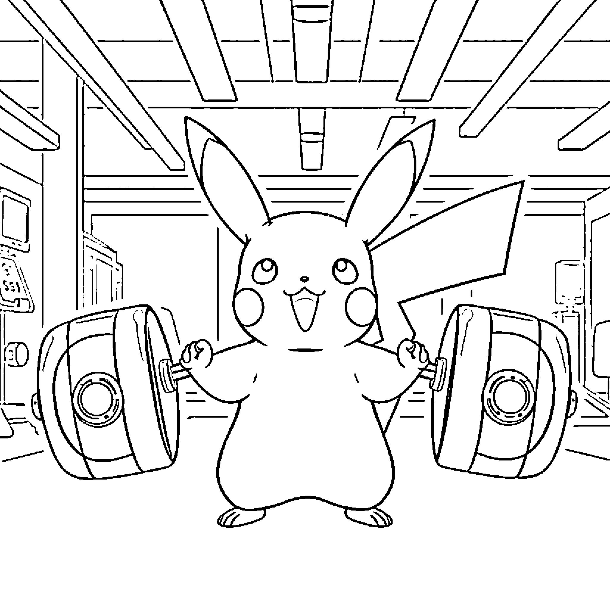 Pikachu enjoying music in the recording studio Coloring Page (free black-and-white line drawing printable PDF for all, from beginners to advanced learners, including children, teens, adults, and seniors)