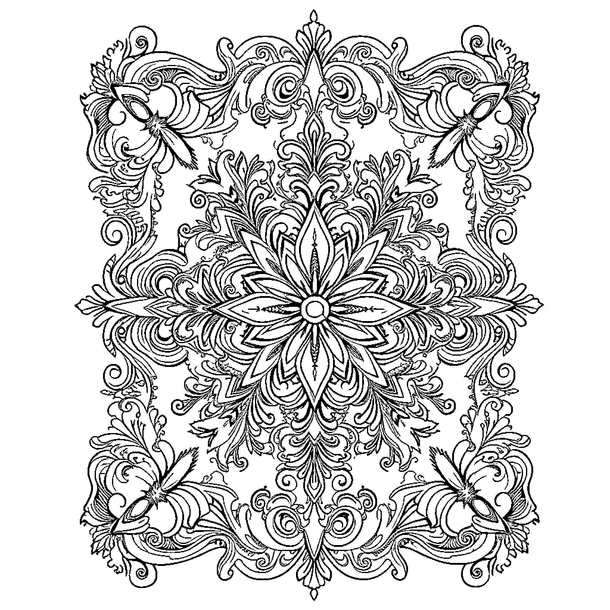 Book of Ornate Floral Patterns and Designs Coloring Page (free black-and-white line drawing printable PDF for all, from beginners to advanced learners, including children, teens, adults, and seniors)