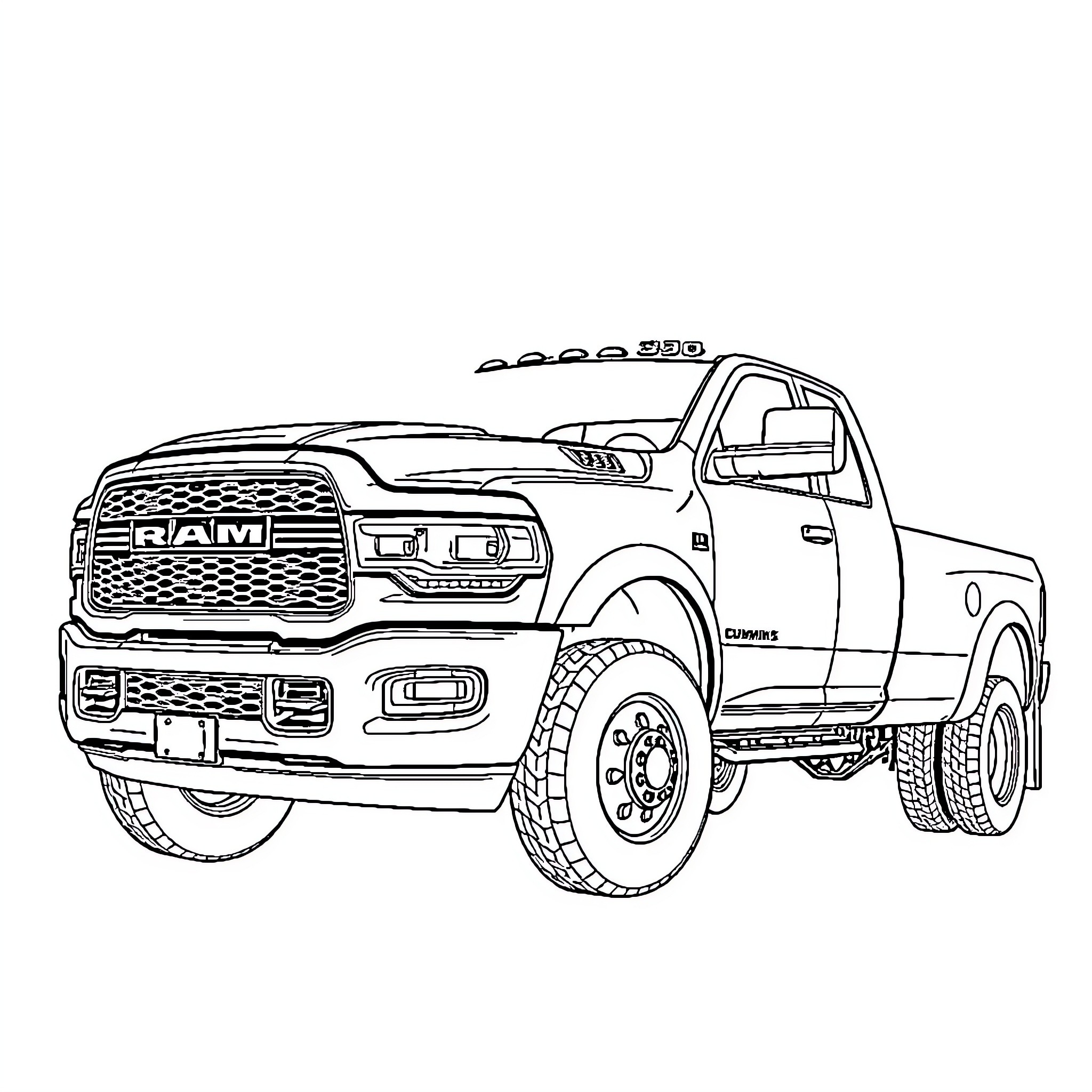 Ram truck showcasing powerful off-road capabilities Coloring Page (free black-and-white line drawing printable PDF for all, from beginners to advanced learners, including children, teens, adults, and seniors)
