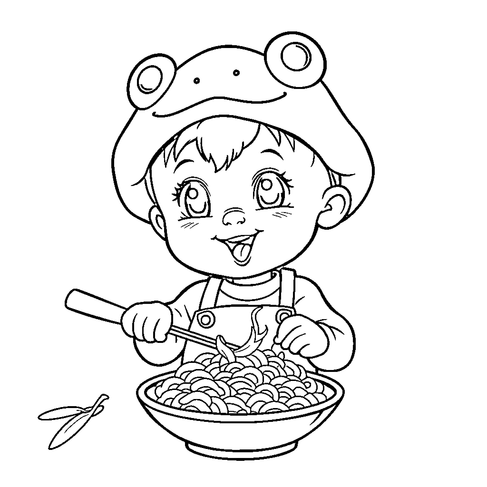 Baby enjoying a hearty meal Coloring Page (free black-and-white line drawing printable PDF for all, from beginners to advanced learners, including children, teens, adults, and seniors)