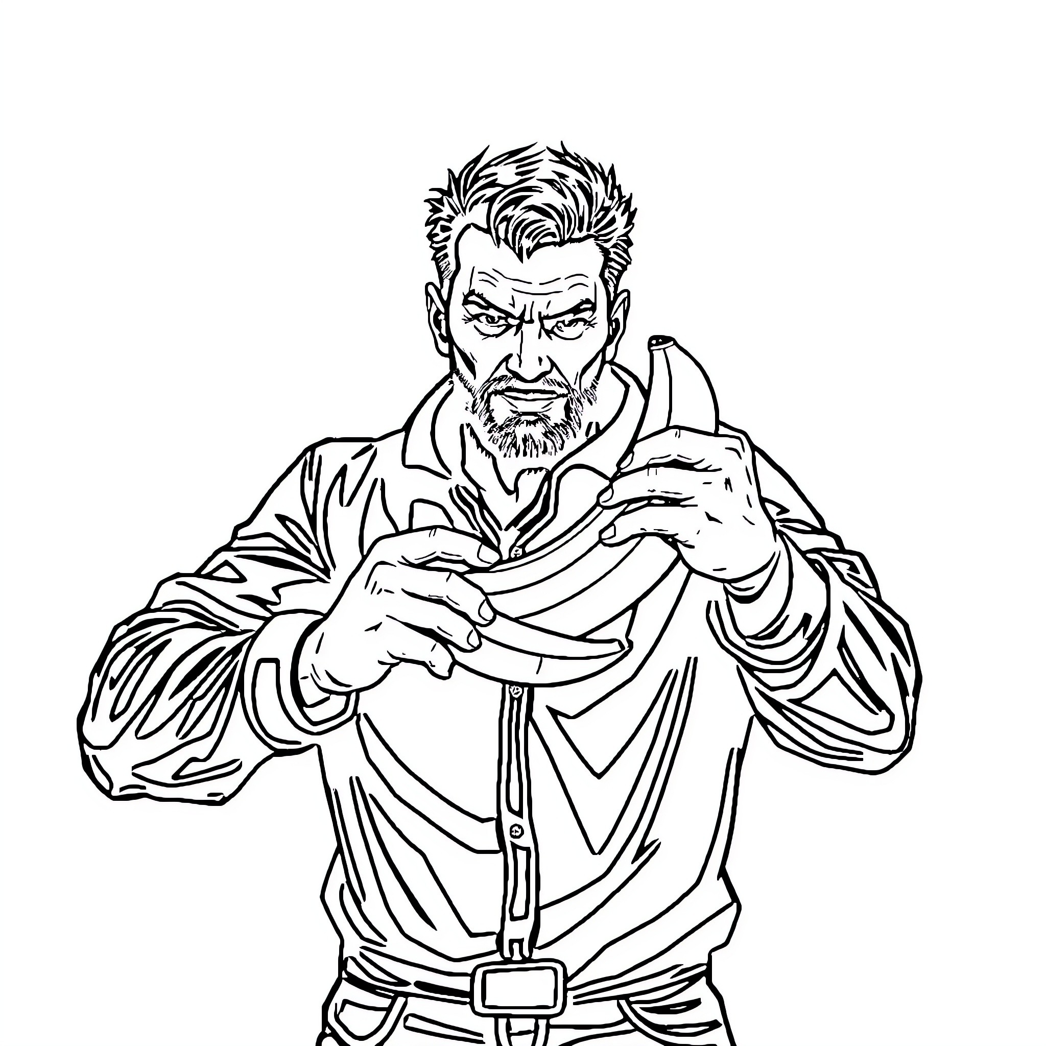 Man with Intense Expression and Gesture Coloring Page (free black-and-white line drawing printable PDF for all, from beginners to advanced learners, including children, teens, adults, and seniors)