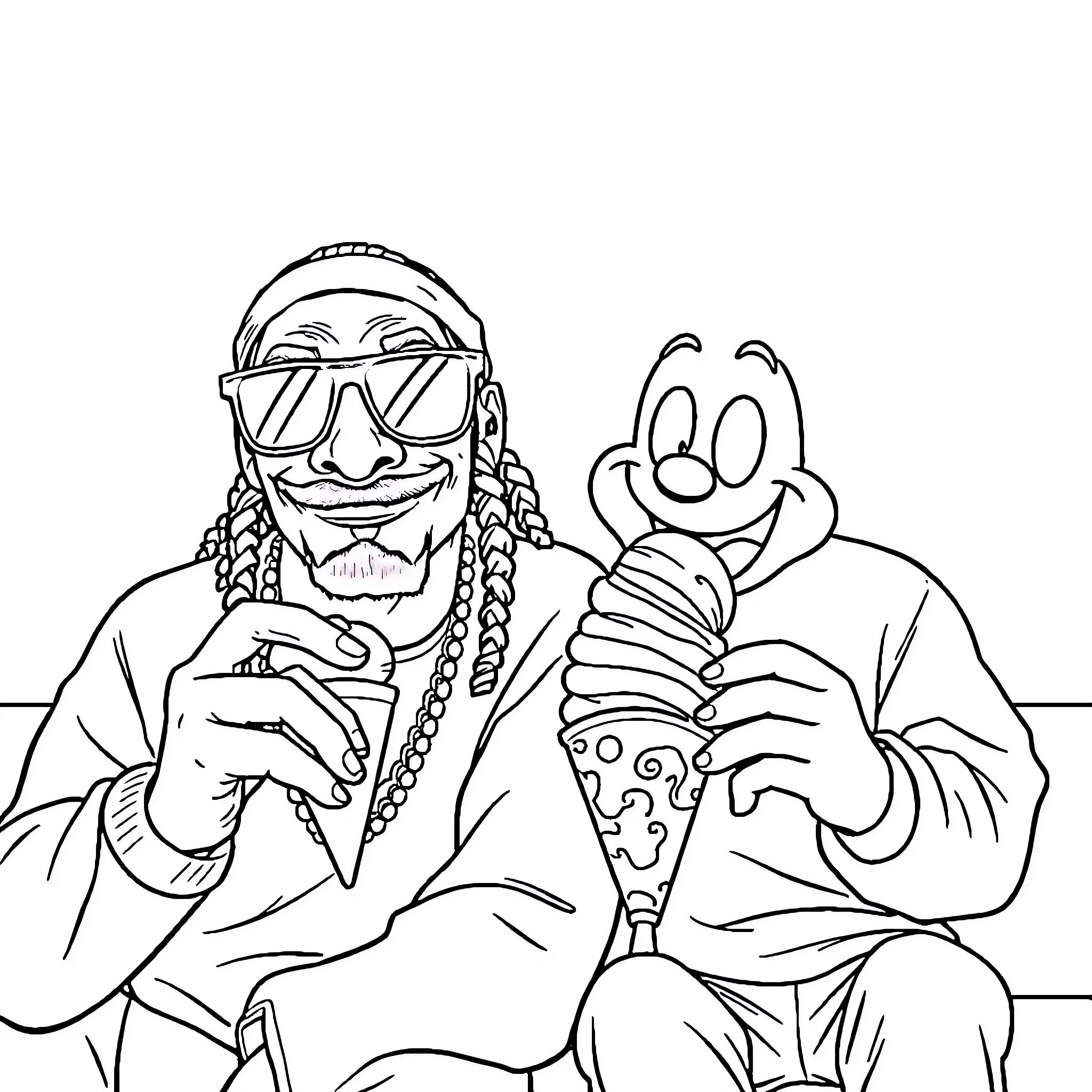 Bluey and friend enjoying a cool treat Coloring Page (free black-and-white line drawing printable PDF for all, from beginners to advanced learners, including children, teens, adults, and seniors)