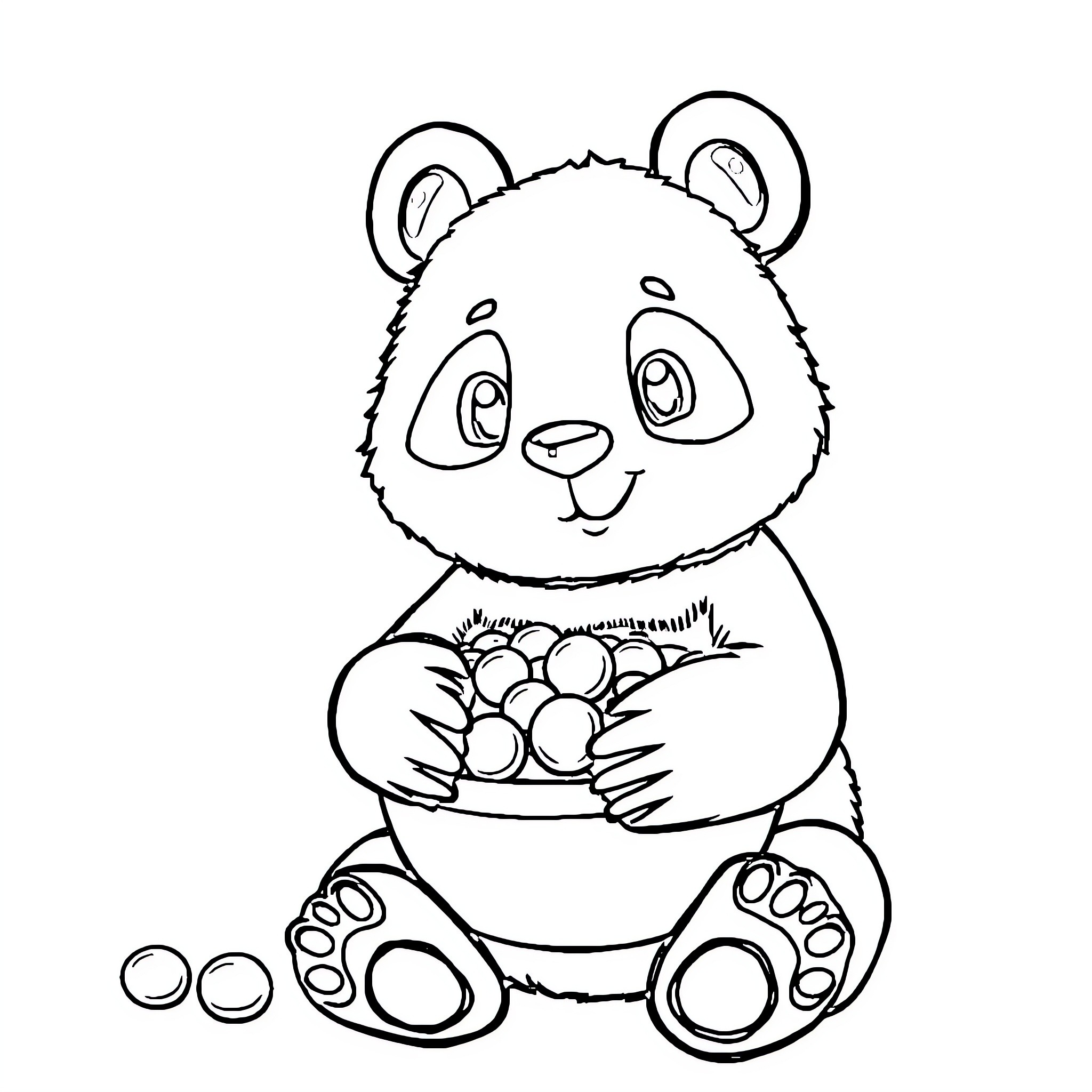 Panda holding a bowl of tasty treats Coloring Page (free black-and-white line drawing printable PDF for all, from beginners to advanced learners, including children, teens, adults, and seniors)