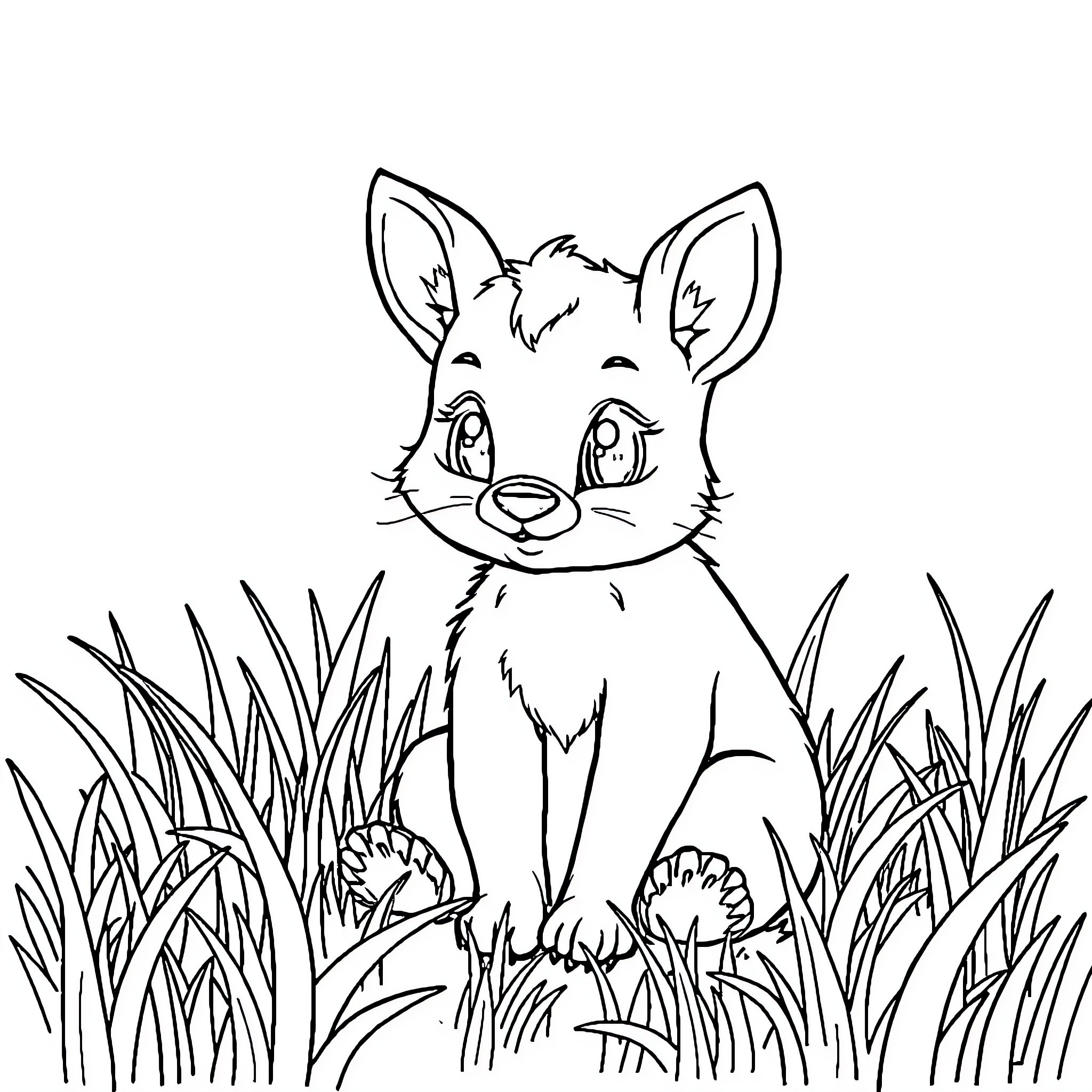 Animal sitting in tall grass Coloring Page (free black-and-white line drawing printable PDF for all, from beginners to advanced learners, including children, teens, adults, and seniors)