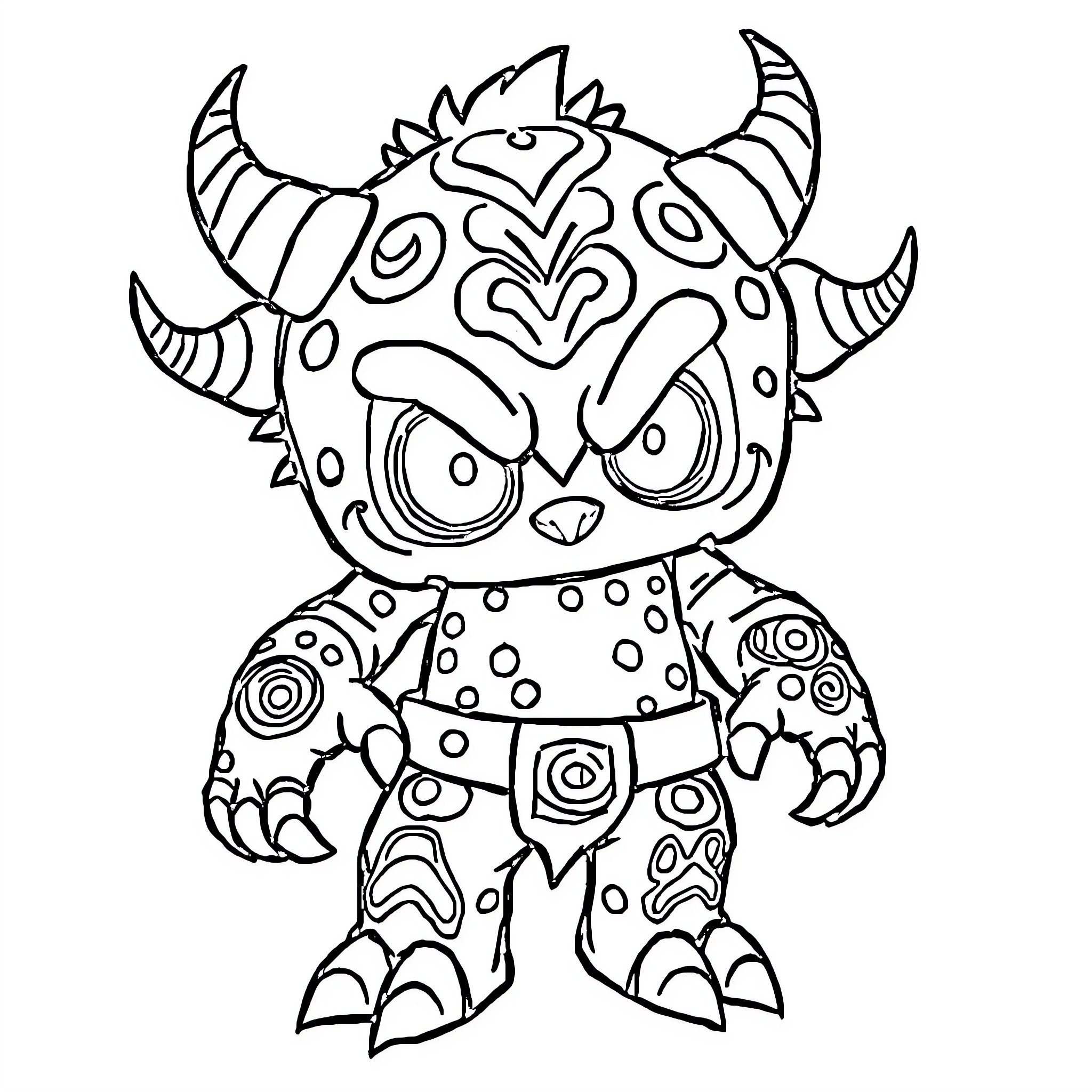 Monster with Unique Patterned Appearance Coloring Page (free black-and-white line drawing printable PDF for all, from beginners to advanced learners, including children, teens, adults, and seniors)