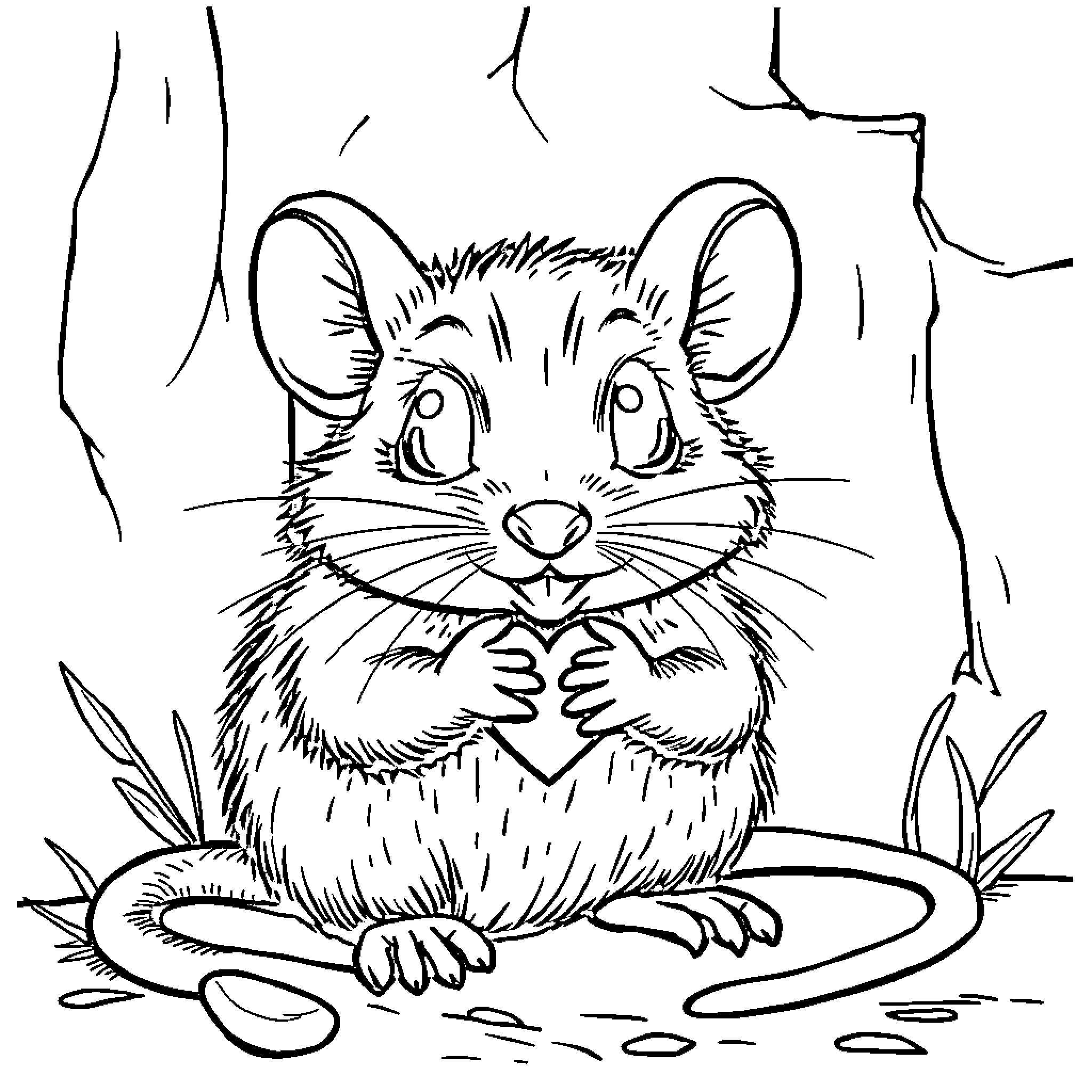 Ratón exploring nature's wonders Coloring Page (free black-and-white line drawing printable PDF for all, from beginners to advanced learners, including children, teens, adults, and seniors)