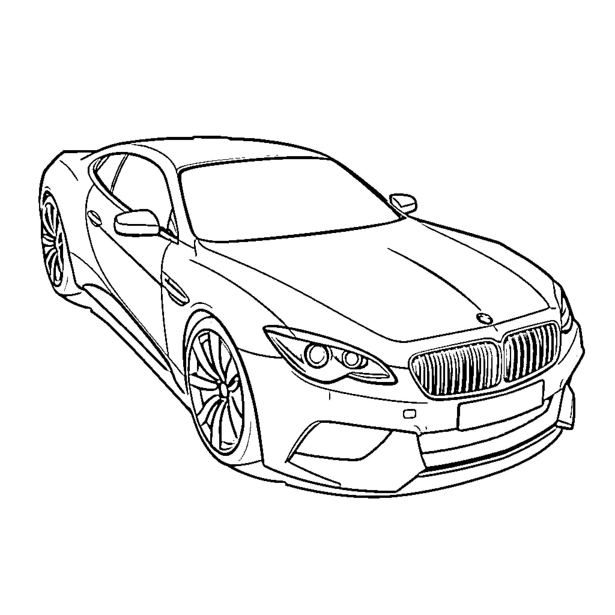 Car with Sleek Design and Sporty Styling Coloring Page (free black-and-white line drawing printable PDF for all, from beginners to advanced learners, including children, teens, adults, and seniors)