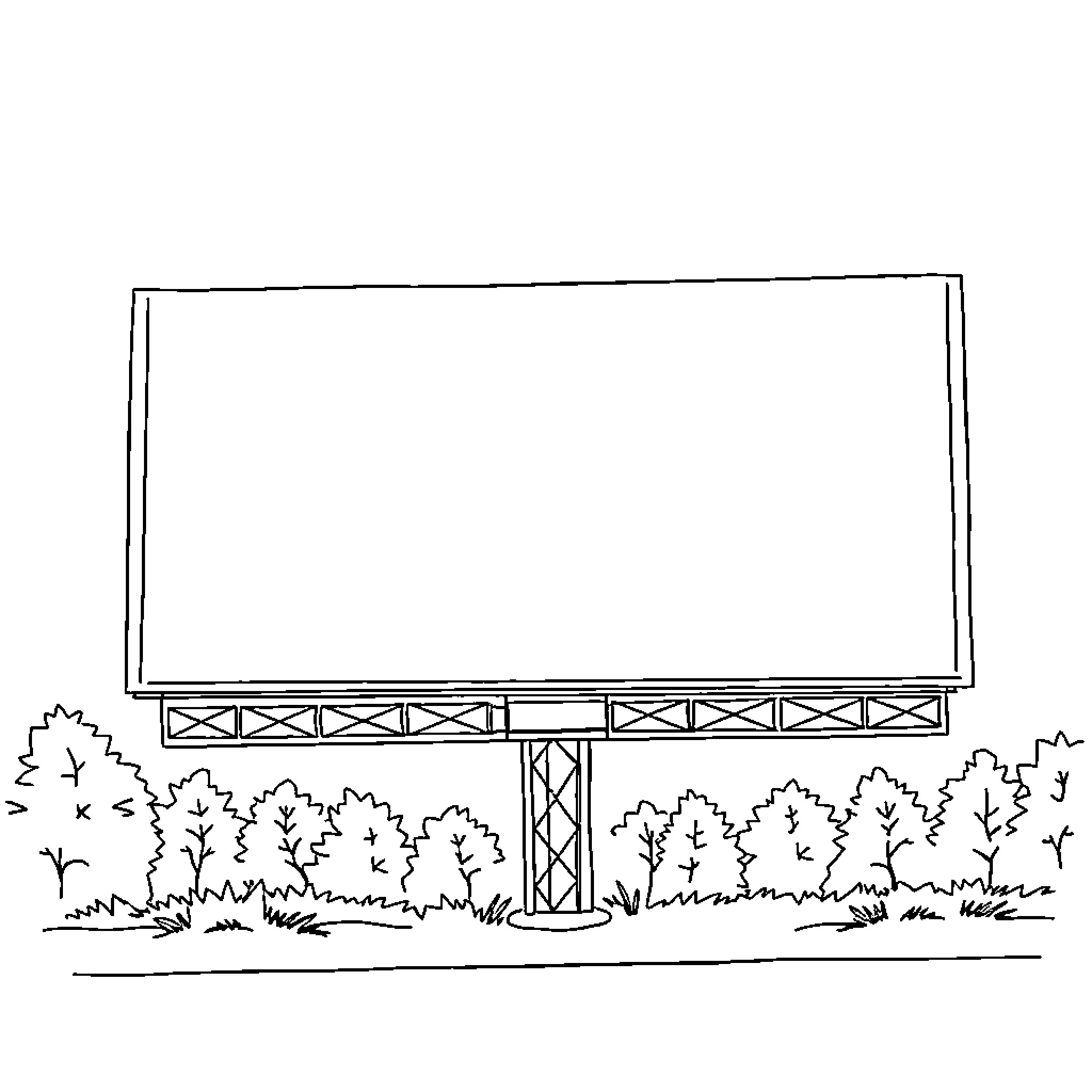 Billboard with empty display and nature landscape Coloring Page (free black-and-white line drawing printable PDF for all, from beginners to advanced learners, including children, teens, adults, and seniors)