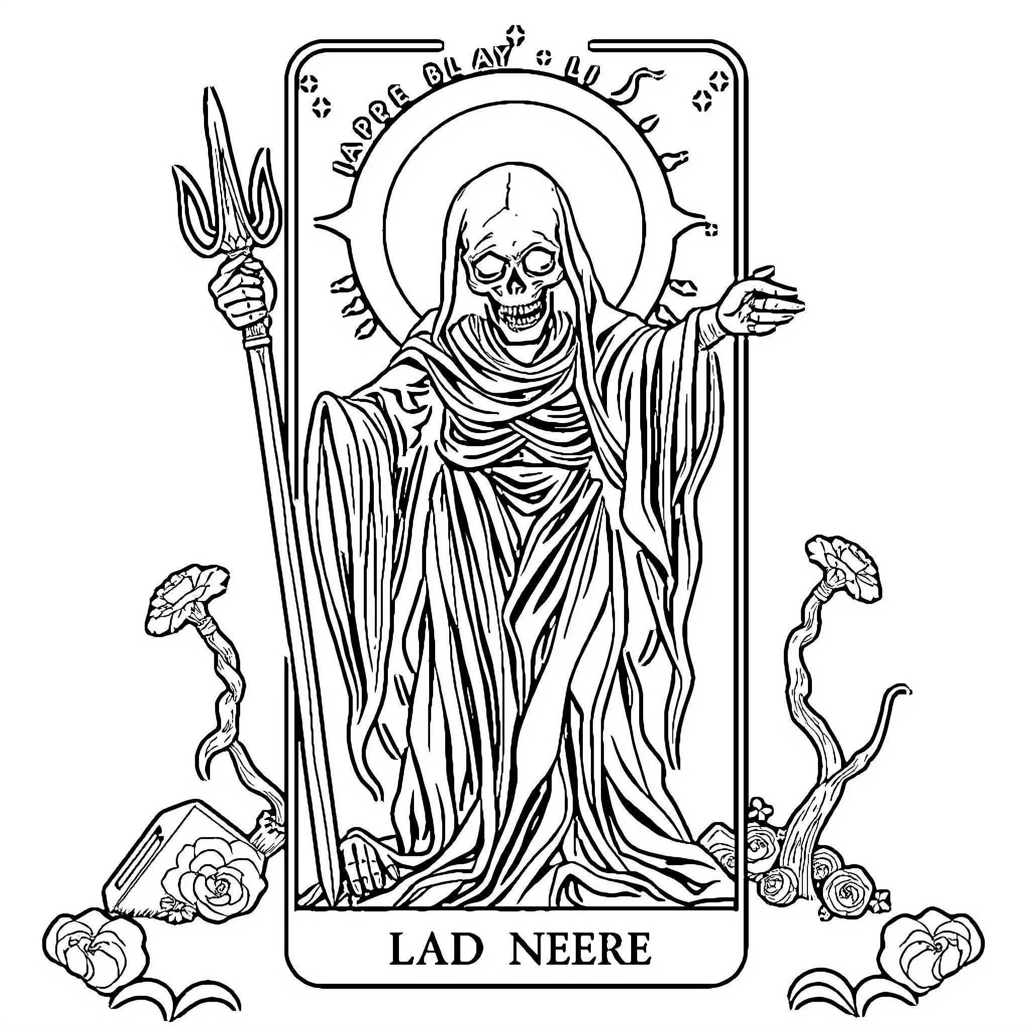 Death's Embrace: A Somber Ritual Coloring Page (free black-and-white line drawing printable PDF for all, from beginners to advanced learners, including children, teens, adults, and seniors)
