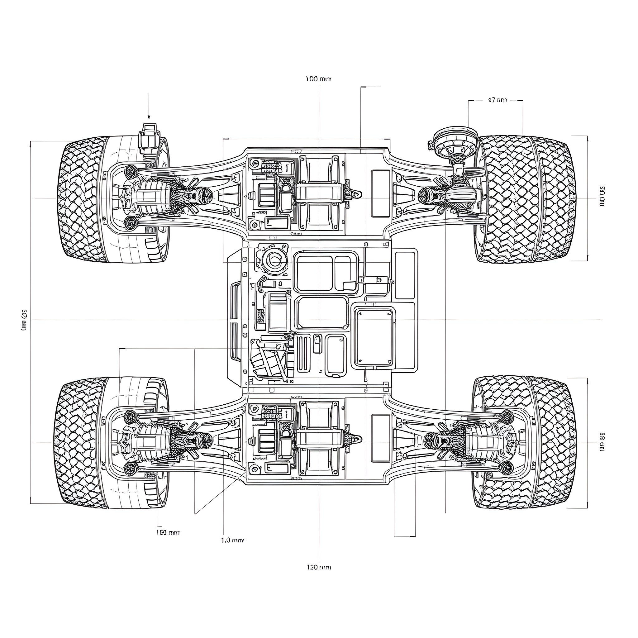 Truck chassis and suspension system diagram Coloring Page (free black-and-white line drawing printable PDF for all, from beginners to advanced learners, including children, teens, adults, and seniors)