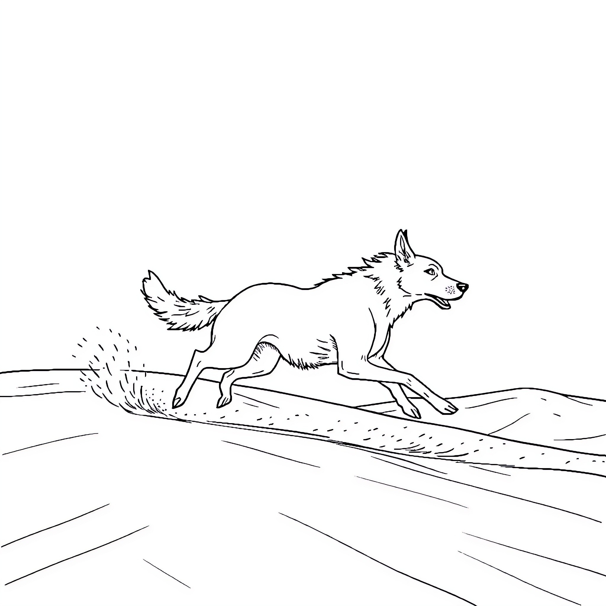 Azawakh dog running swiftly across the desert Coloring Page (free black-and-white line drawing printable PDF for all, from beginners to advanced learners, including children, teens, adults, and seniors)