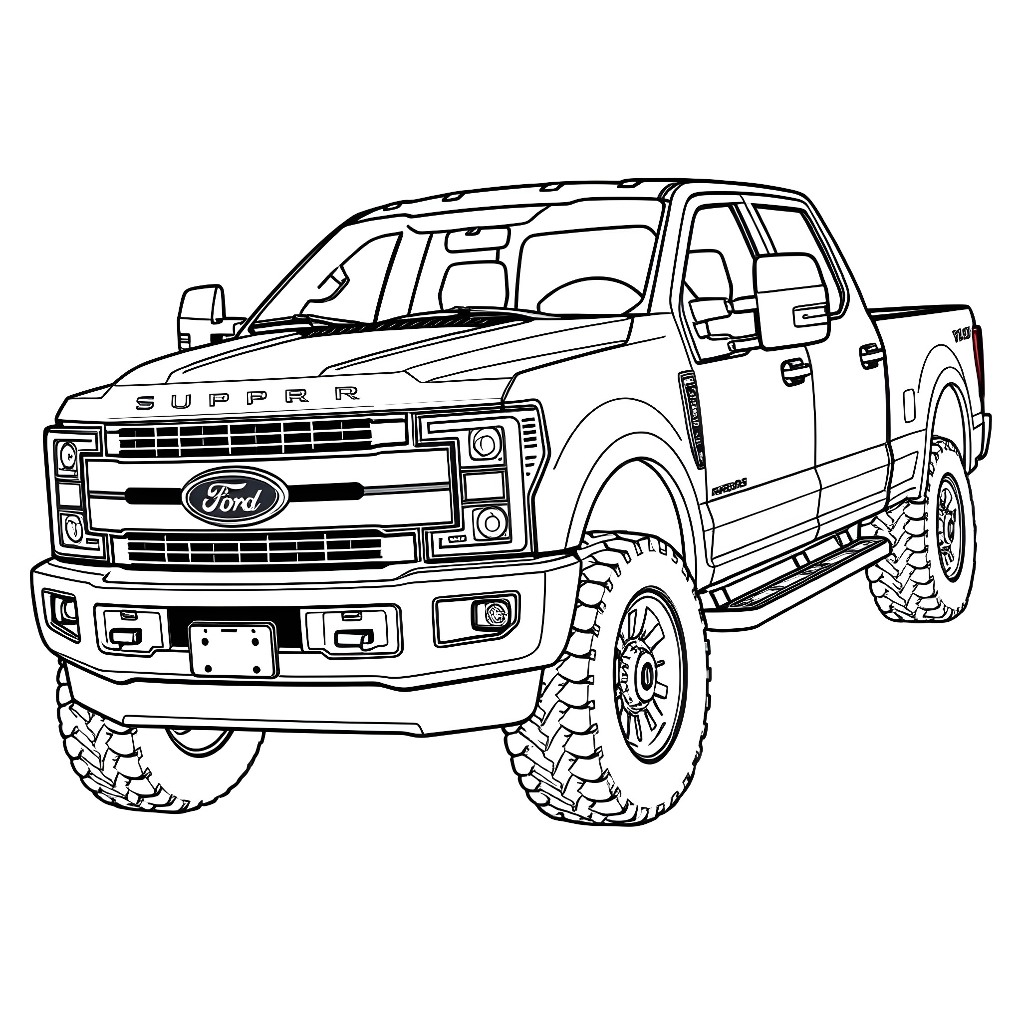 Ford Super Duty pickup truck with rugged features Coloring Page (free black-and-white line drawing printable PDF for all, from beginners to advanced learners, including children, teens, adults, and seniors)