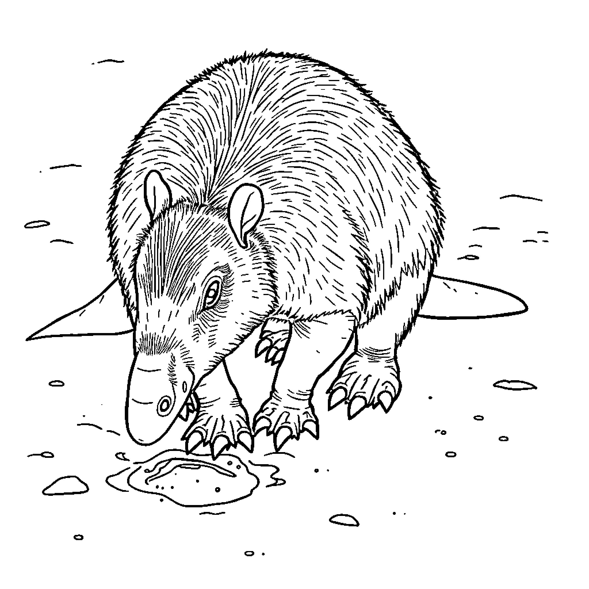 Aardvark exploring its surroundings Coloring Page (free black-and-white line drawing printable PDF for all, from beginners to advanced learners, including children, teens, adults, and seniors)
