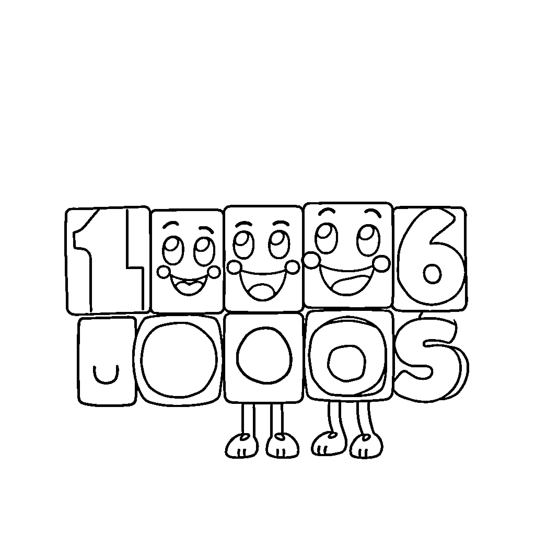 Numberblock friends posing together happily Coloring Page (free black-and-white line drawing printable PDF for all, from beginners to advanced learners, including children, teens, adults, and seniors)