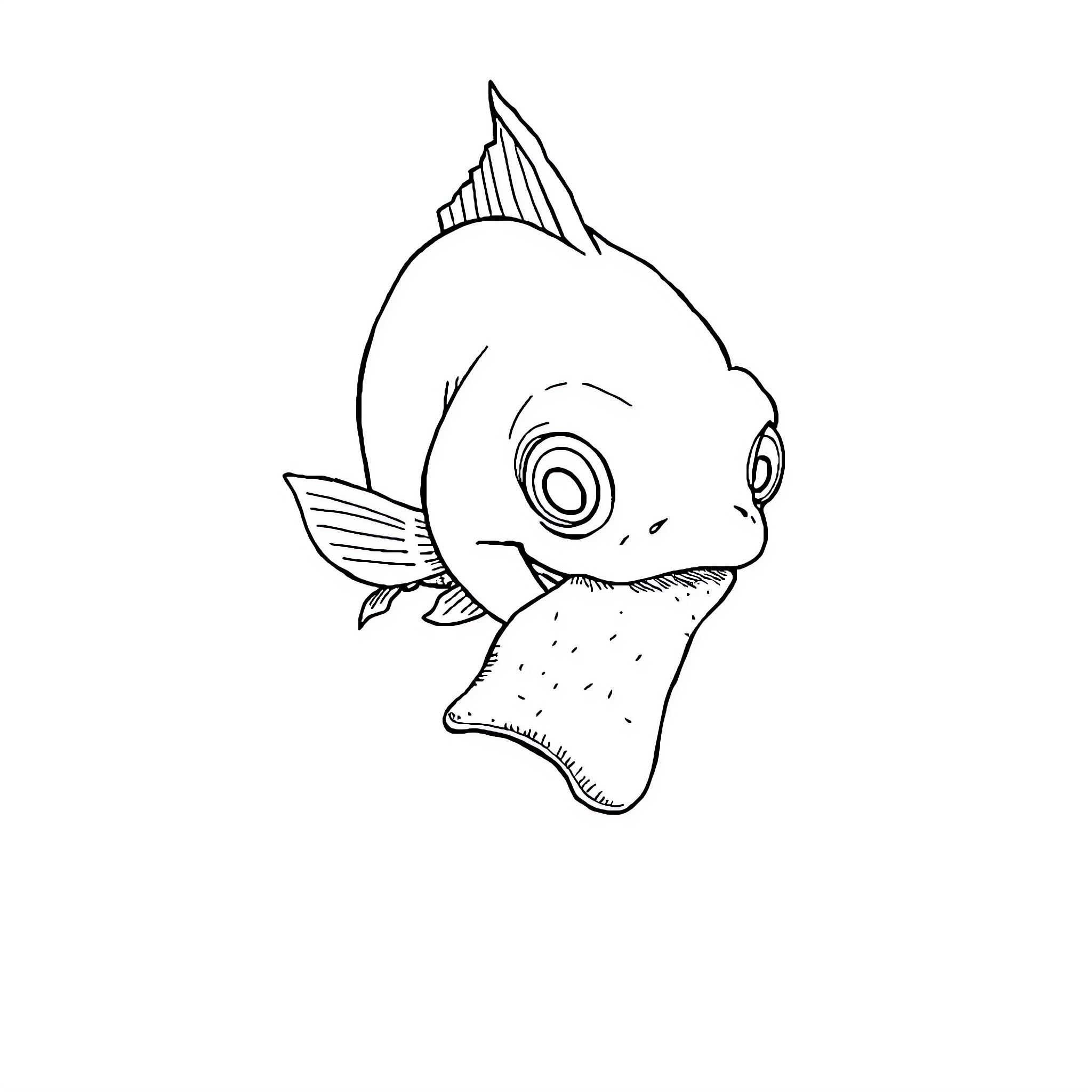 Fish with adorable expression Coloring Page (free black-and-white line drawing printable PDF for all, from beginners to advanced learners, including children, teens, adults, and seniors)