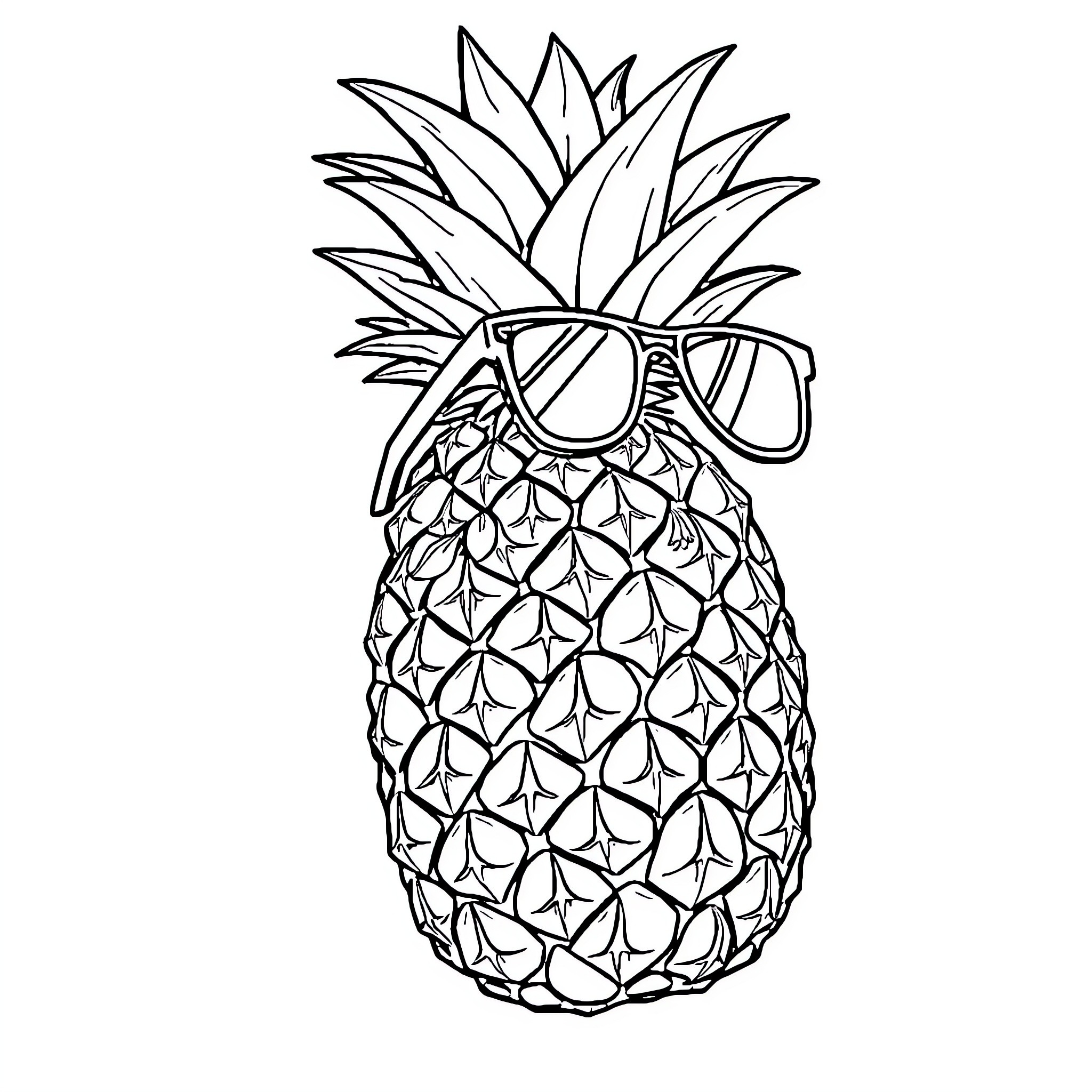 Pineapple wearing stylish sunglasses Coloring Page (free black-and-white line drawing printable PDF for all, from beginners to advanced learners, including children, teens, adults, and seniors)