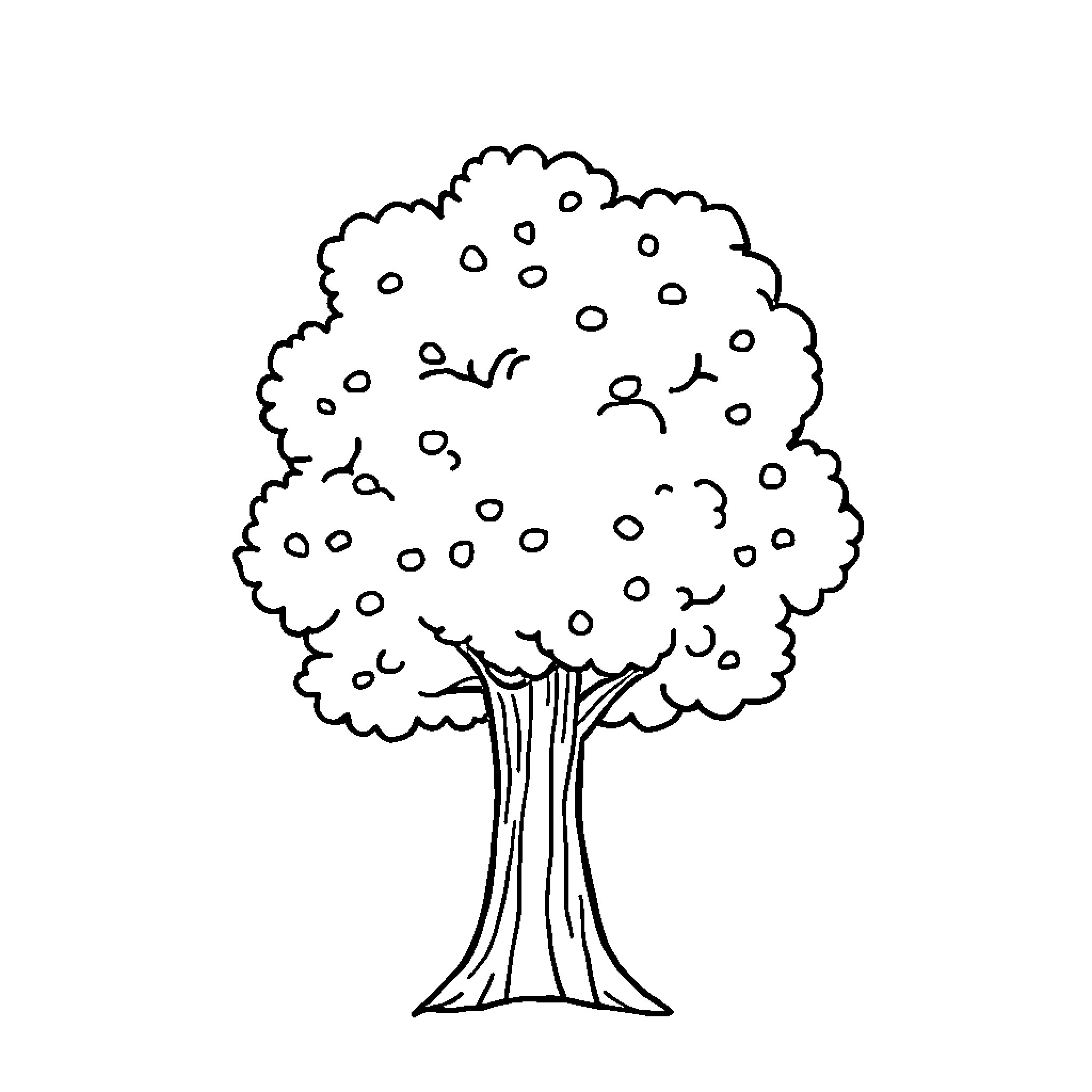 Tree with Dotted Foliage Coloring Page (free black-and-white line drawing printable PDF for all, from beginners to advanced learners, including children, teens, adults, and seniors)