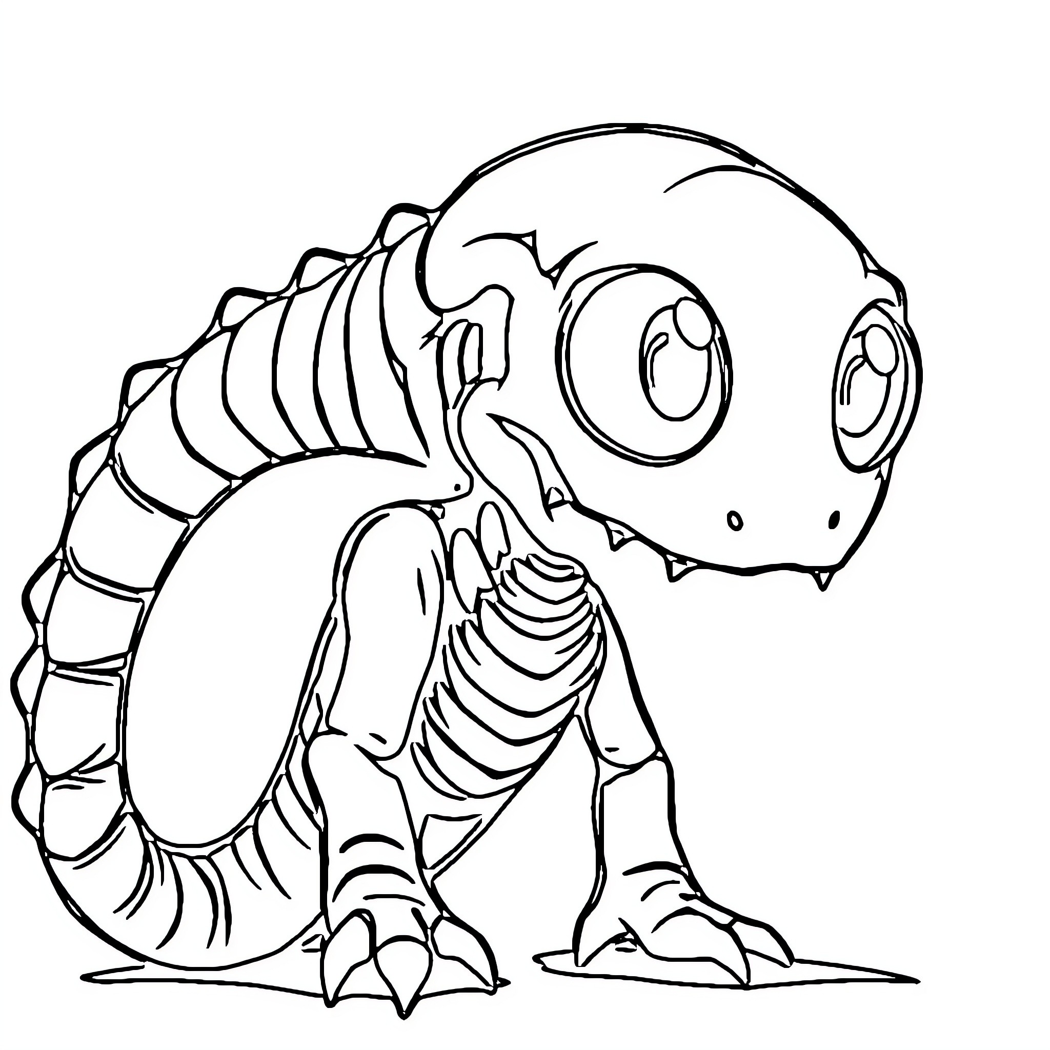 Xenomorph creature with expressive features Coloring Page (free black-and-white line drawing printable PDF for all, from beginners to advanced learners, including children, teens, adults, and seniors)