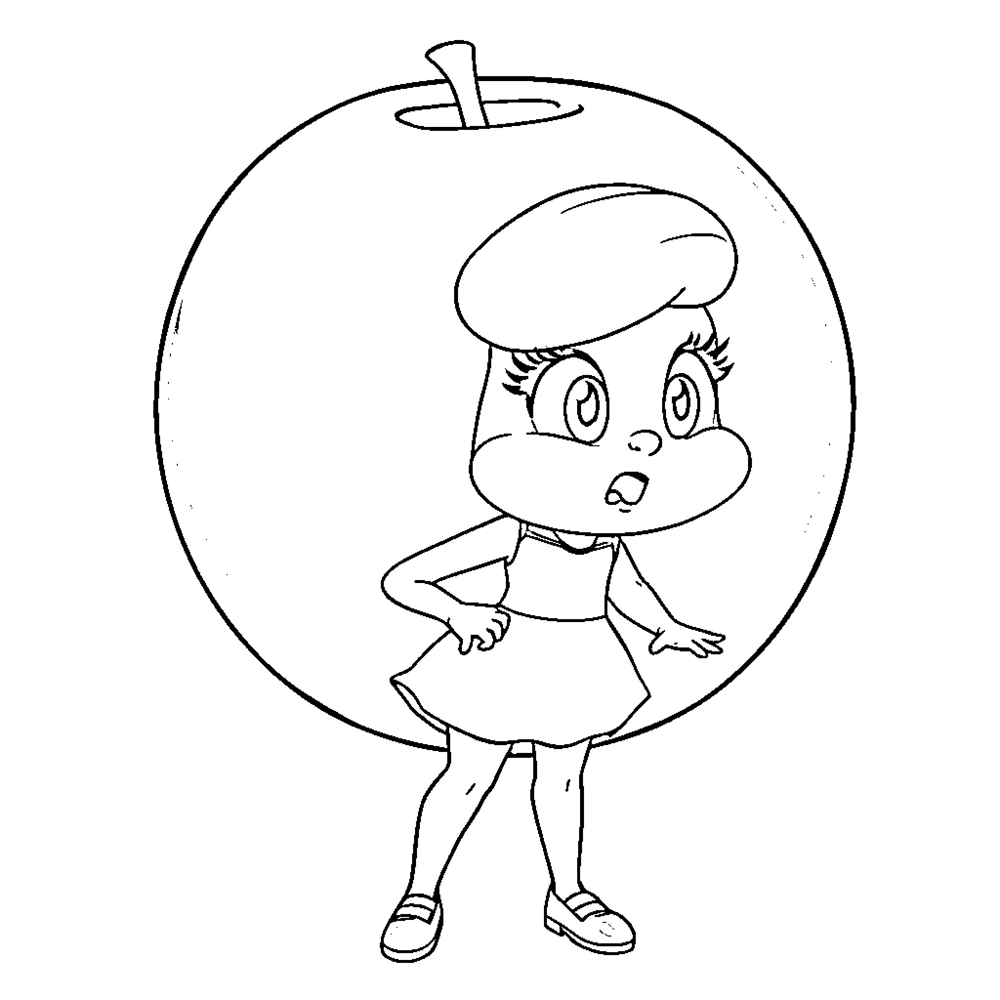 Violet Beauregarde in an animated drawing Coloring Page (free black-and-white line drawing printable PDF for all, from beginners to advanced learners, including children, teens, adults, and seniors)