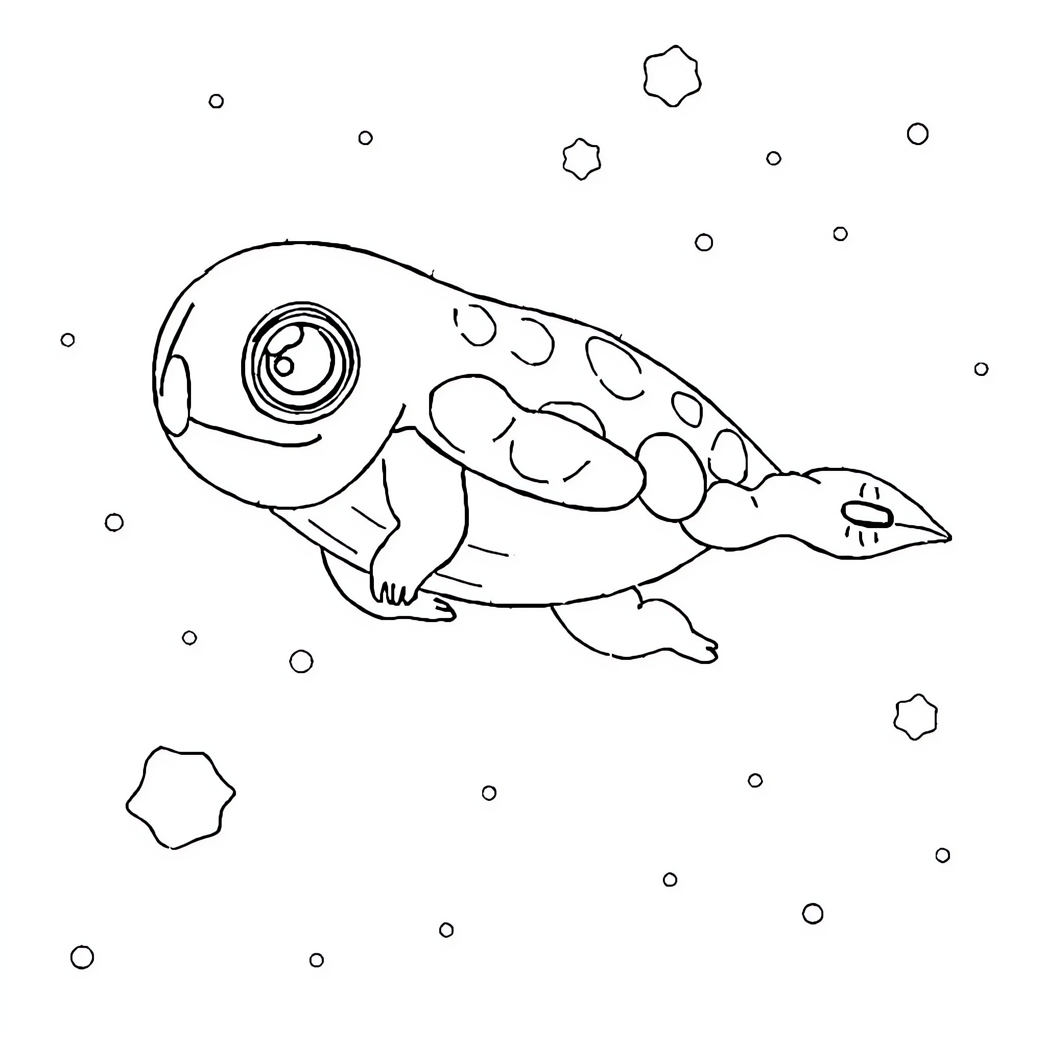 Plush Toy Underwater Creature Swimming in the Ocean Coloring Page (free black-and-white line drawing printable PDF for all, from beginners to advanced learners, including children, teens, adults, and seniors)