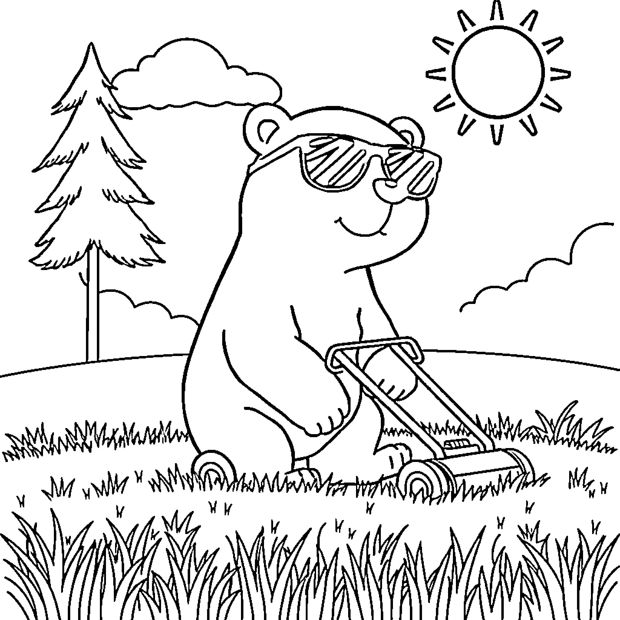 Polar Bear enjoying a sunny day in nature Coloring Page (free black-and-white line drawing printable PDF for all, from beginners to advanced learners, including children, teens, adults, and seniors)