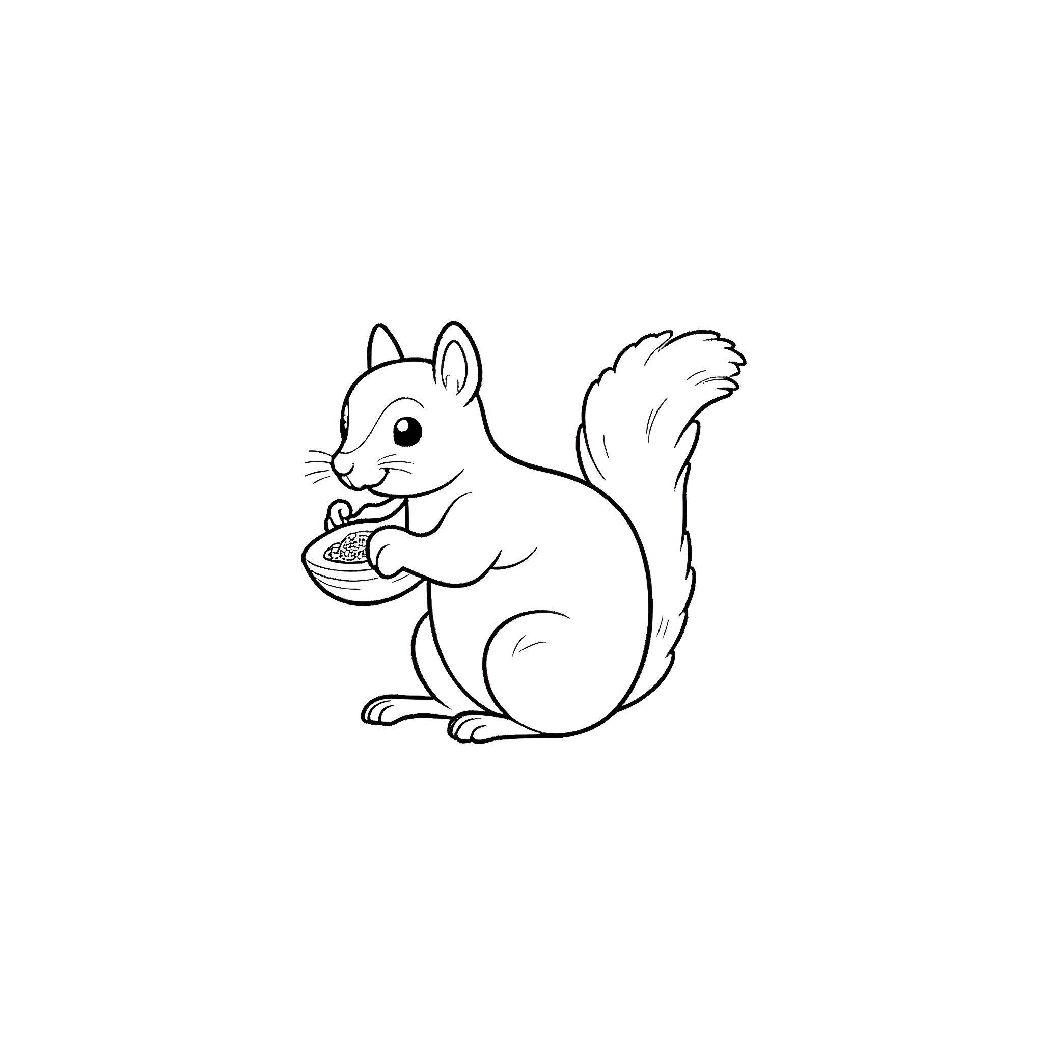 Squirrel enjoying a tasty snack Coloring Page (free black-and-white line drawing printable PDF for all, from beginners to advanced learners, including children, teens, adults, and seniors)