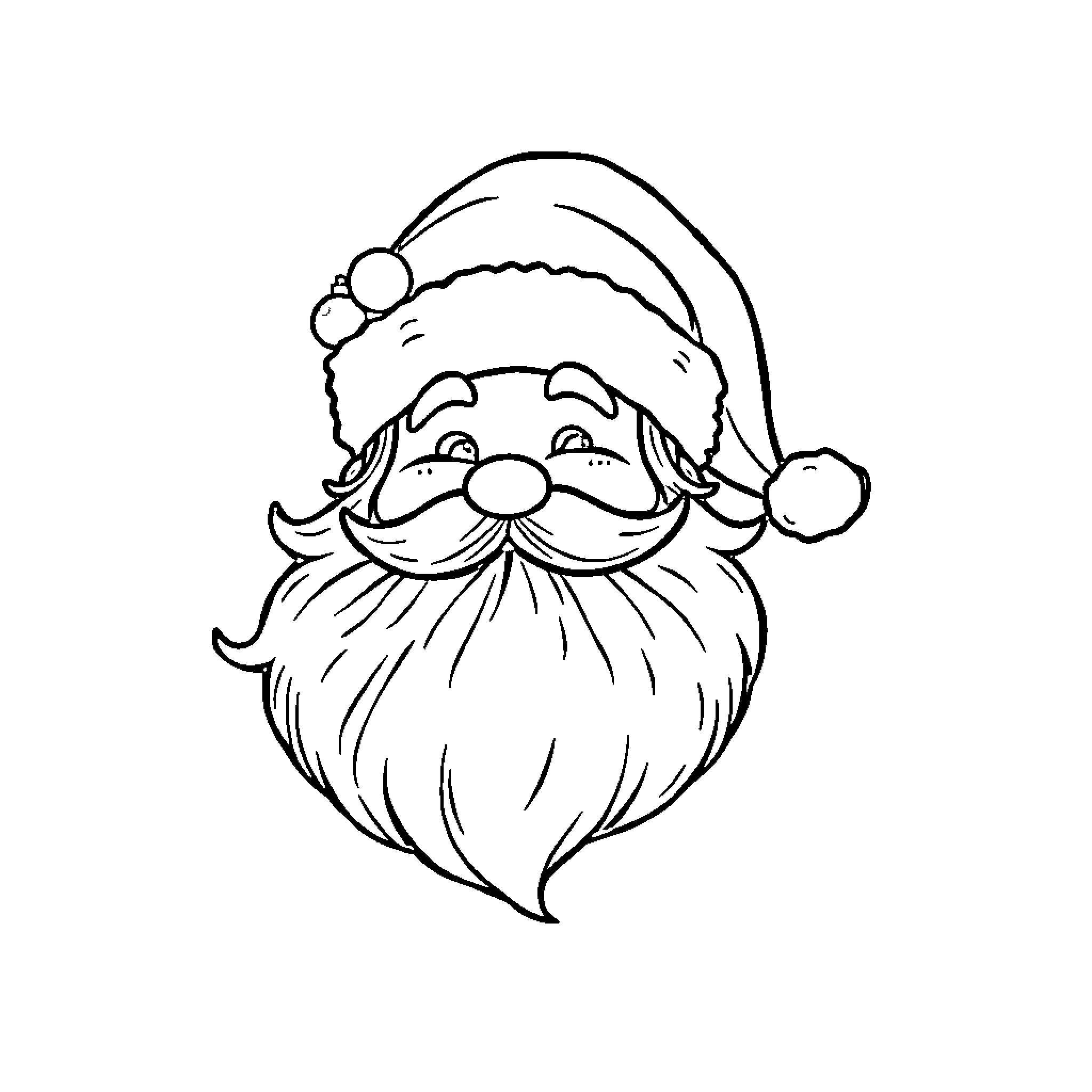 Santa Claus with Festive Facial Expression Coloring Page (free black-and-white line drawing printable PDF for all, from beginners to advanced learners, including children, teens, adults, and seniors)