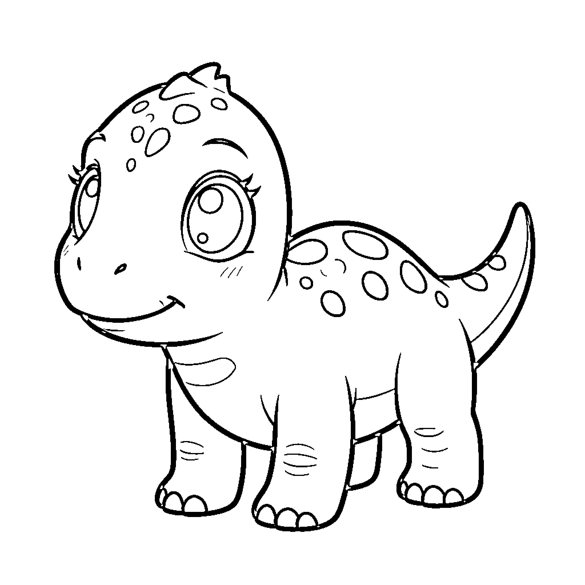 Dinosaur smiling and walking happily Coloring Page (free black-and-white line drawing printable PDF for all, from beginners to advanced learners, including children, teens, adults, and seniors)