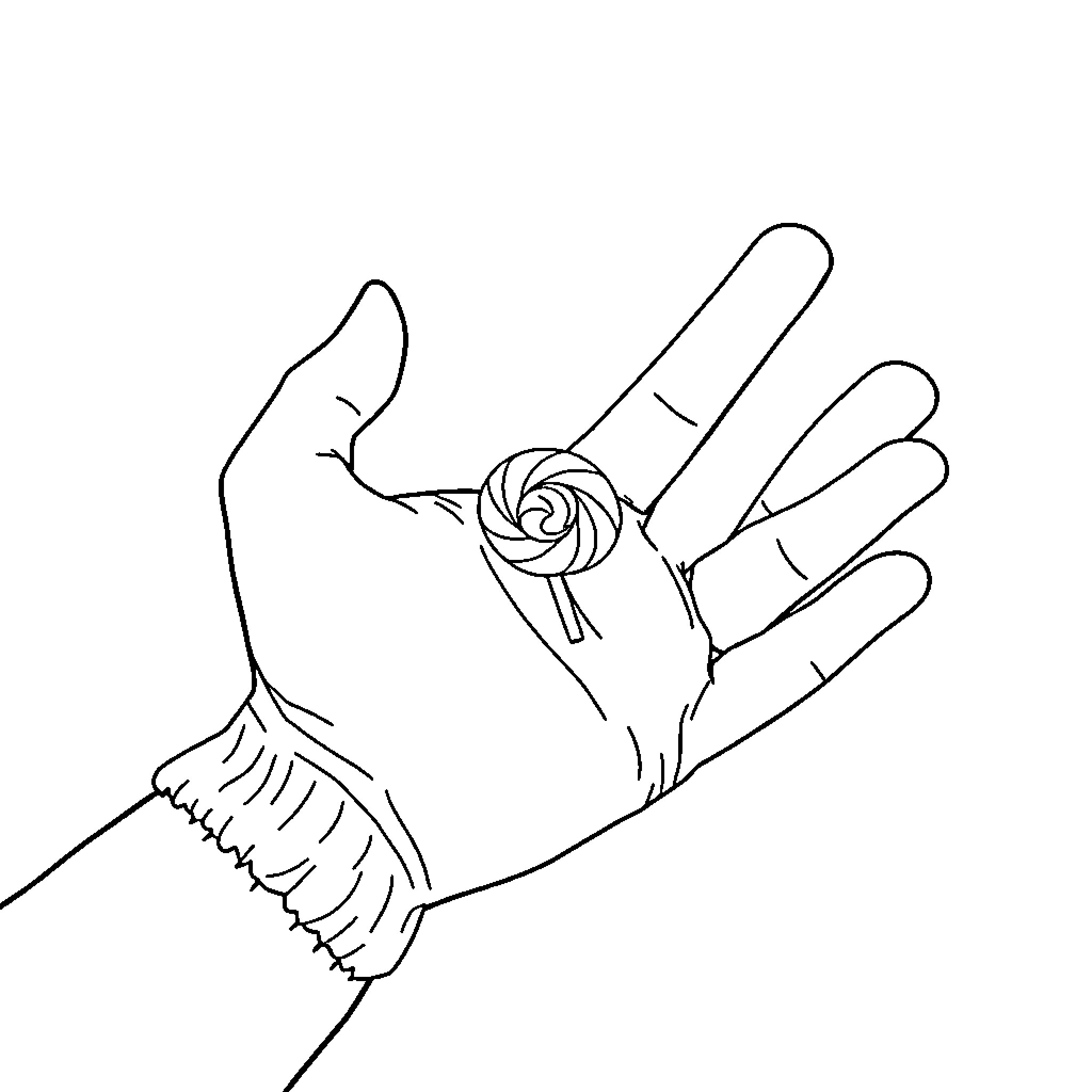 Hand holding a delicate flower Coloring Page (free black-and-white line drawing printable PDF for all, from beginners to advanced learners, including children, teens, adults, and seniors)
