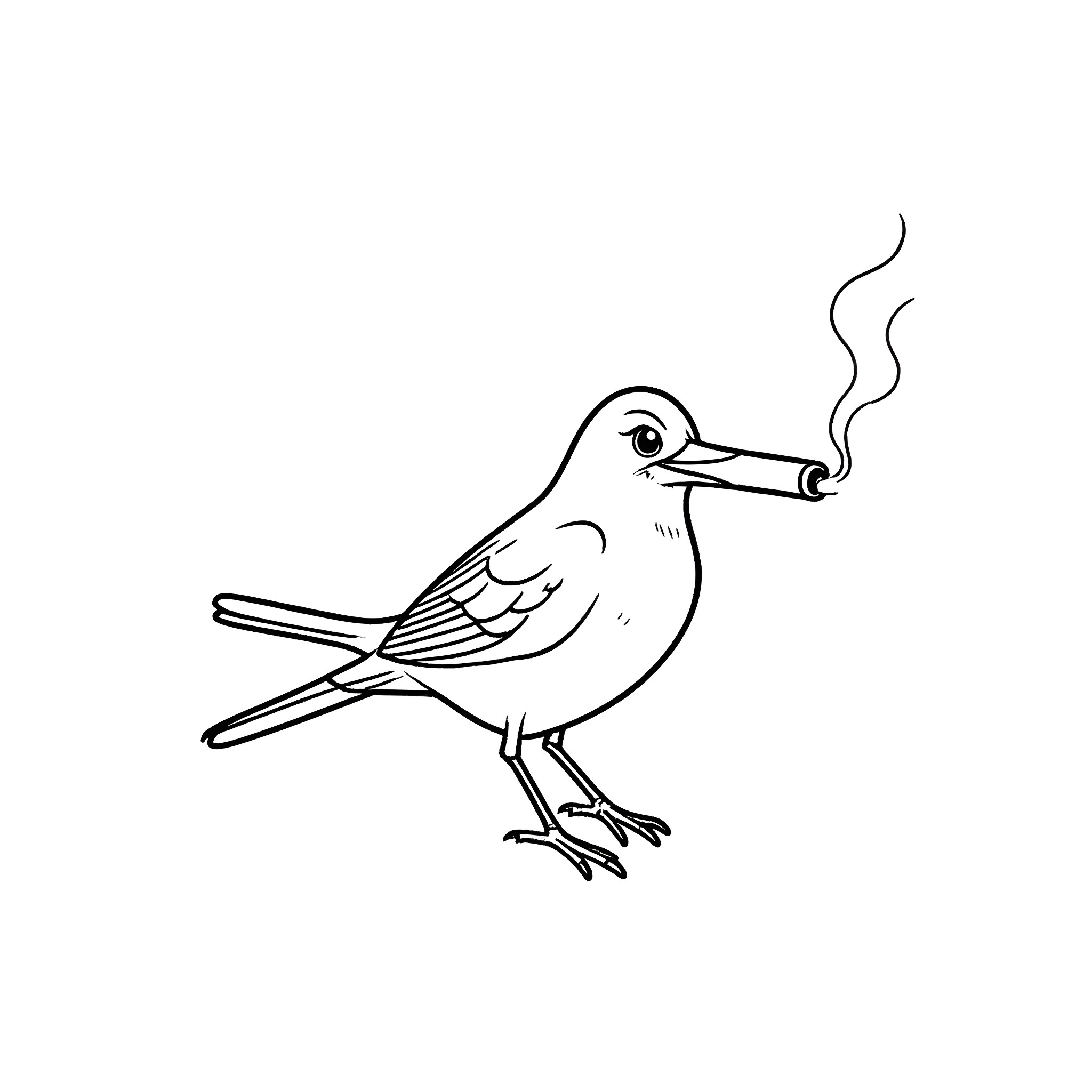 Oriole bird smoking a cigar Coloring Page (free black-and-white line drawing printable PDF for all, from beginners to advanced learners, including children, teens, adults, and seniors)