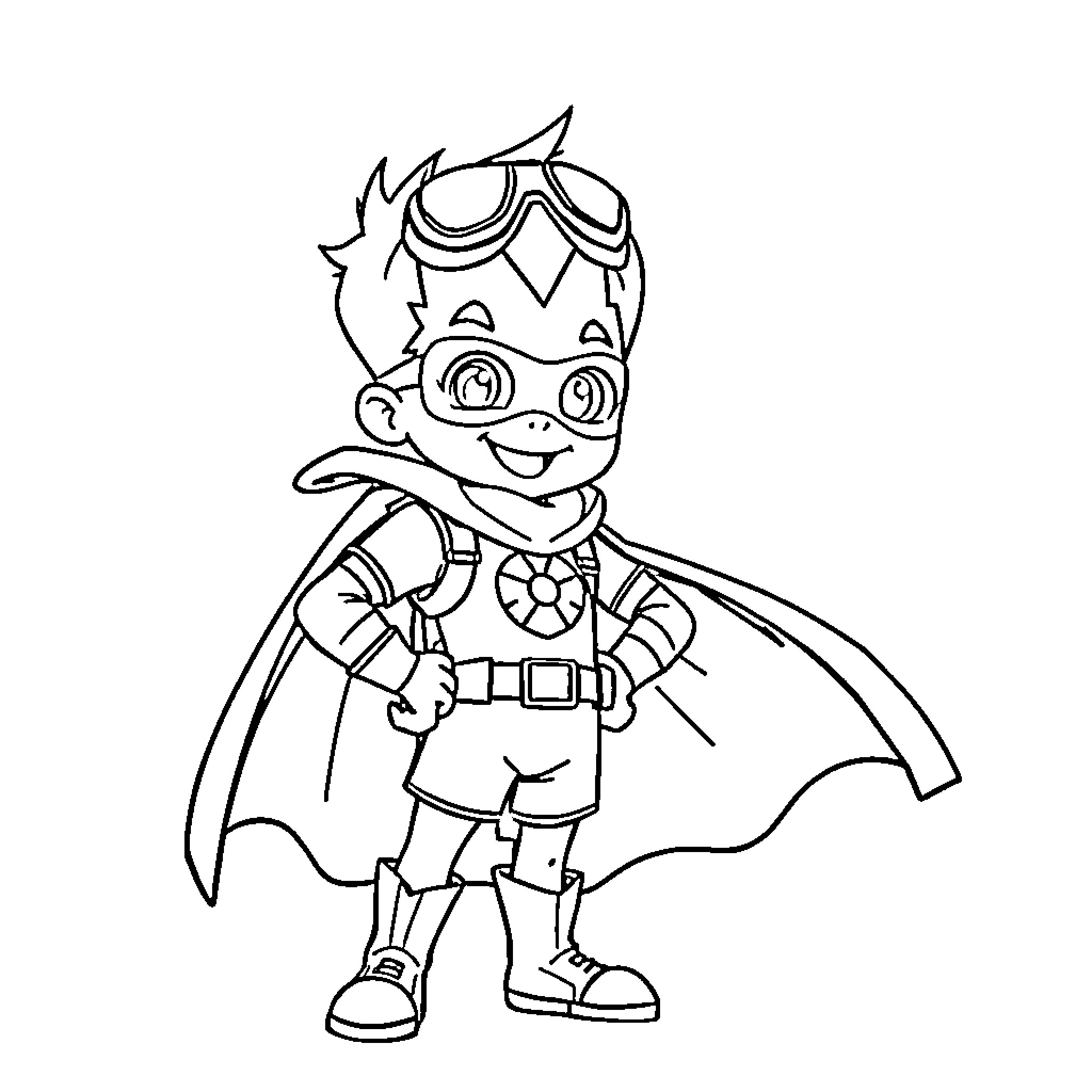 Boboiboy superhero in action pose Coloring Page (free black-and-white line drawing printable PDF for all, from beginners to advanced learners, including children, teens, adults, and seniors)
