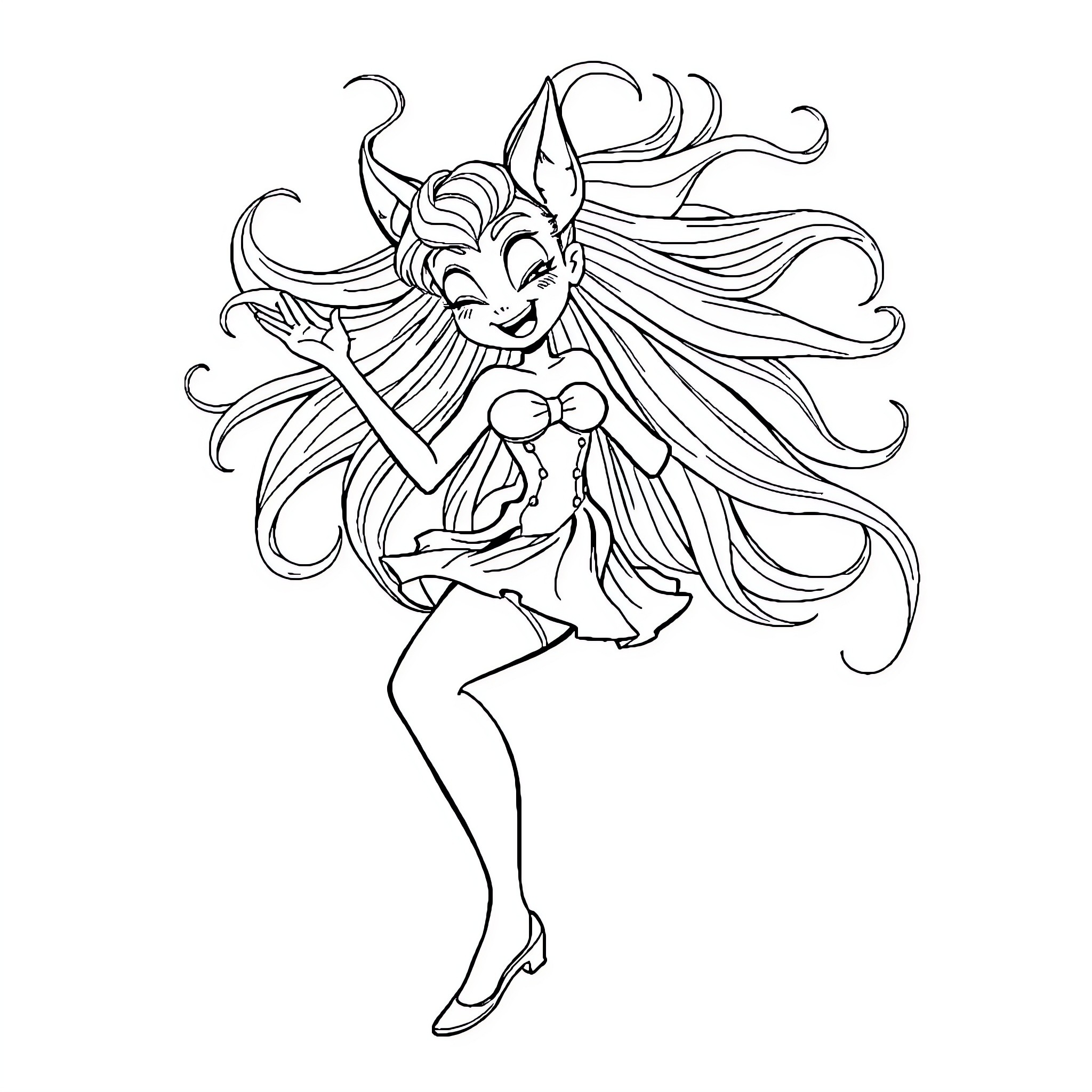 Jinx striking a whimsical pose Coloring Page (free black-and-white line drawing printable PDF for all, from beginners to advanced learners, including children, teens, adults, and seniors)