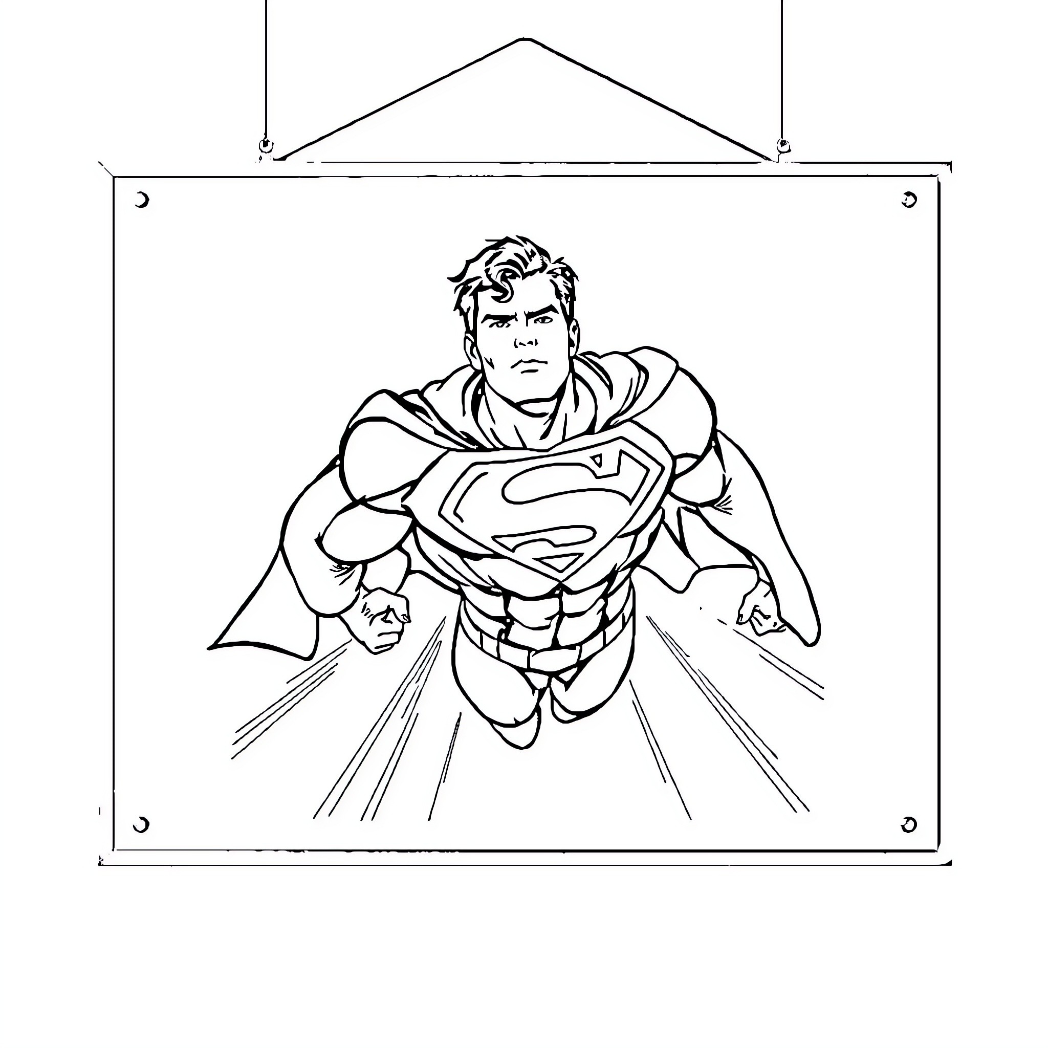 Superman heroically taking action Coloring Page (free black-and-white line drawing printable PDF for all, from beginners to advanced learners, including children, teens, adults, and seniors)