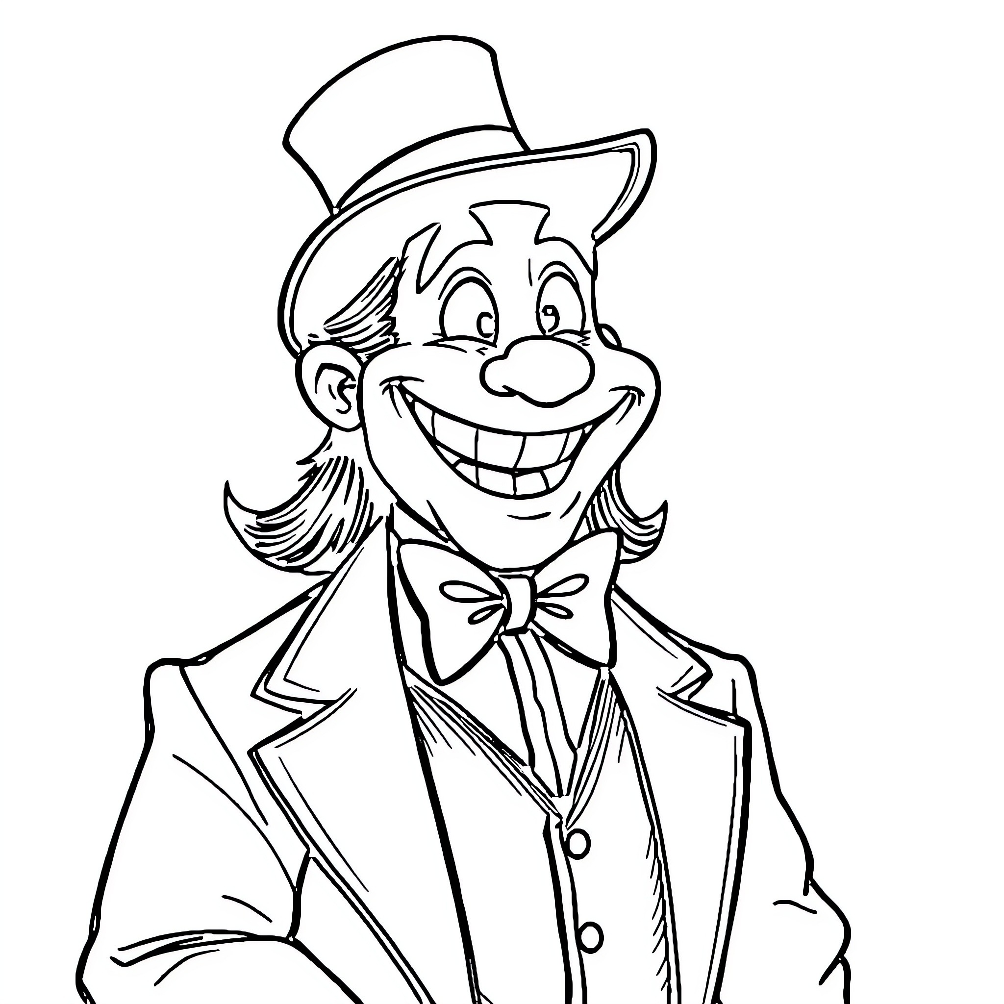 Alastor's Lively Appearance in Formal Attire Coloring Page (free black-and-white line drawing printable PDF for all, from beginners to advanced learners, including children, teens, adults, and seniors)