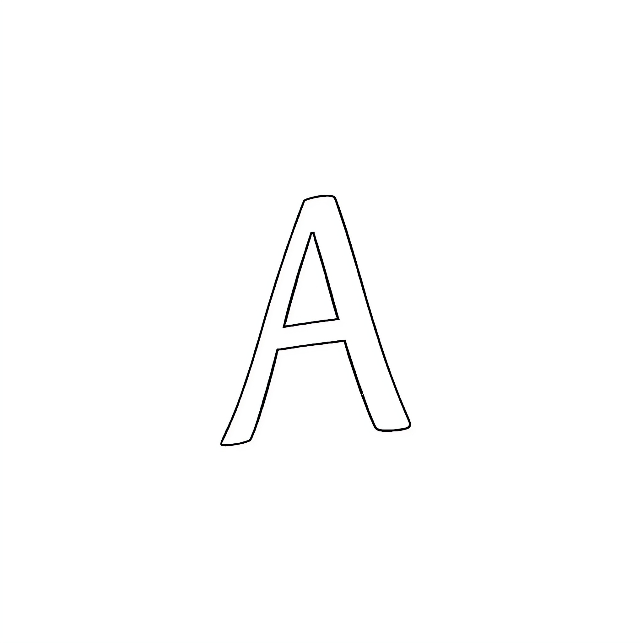 A simple letter A Coloring Page (free black-and-white line drawing printable PDF for all, from beginners to advanced learners, including children, teens, adults, and seniors)