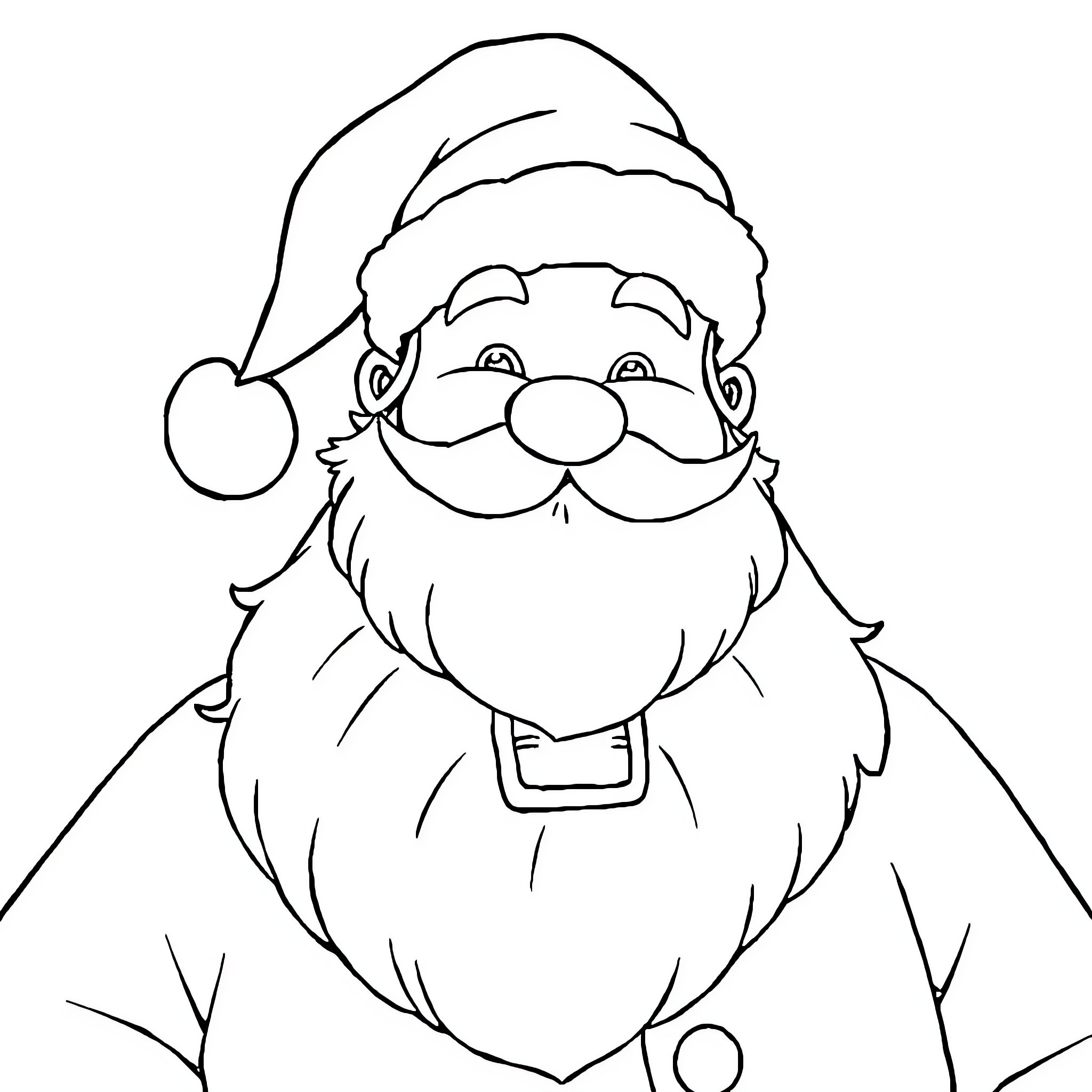 Santa Claus with a Cheerful Expression Coloring Page (free black-and-white line drawing printable PDF for all, from beginners to advanced learners, including children, teens, adults, and seniors)