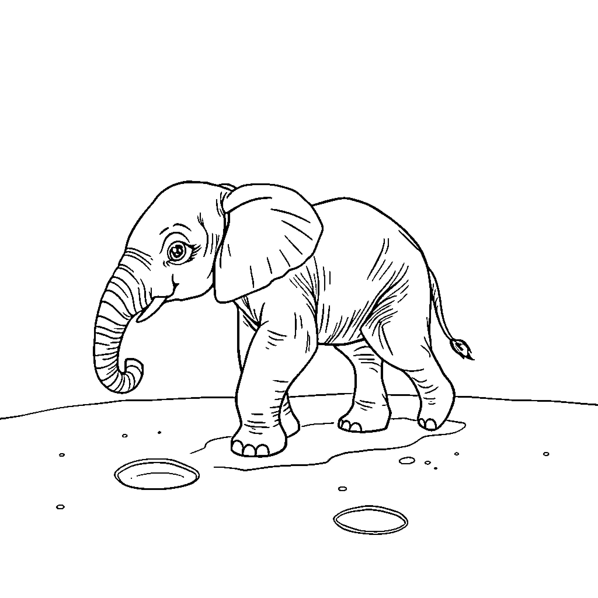 Elephant exploring its environment Coloring Page (free black-and-white line drawing printable PDF for all, from beginners to advanced learners, including children, teens, adults, and seniors)