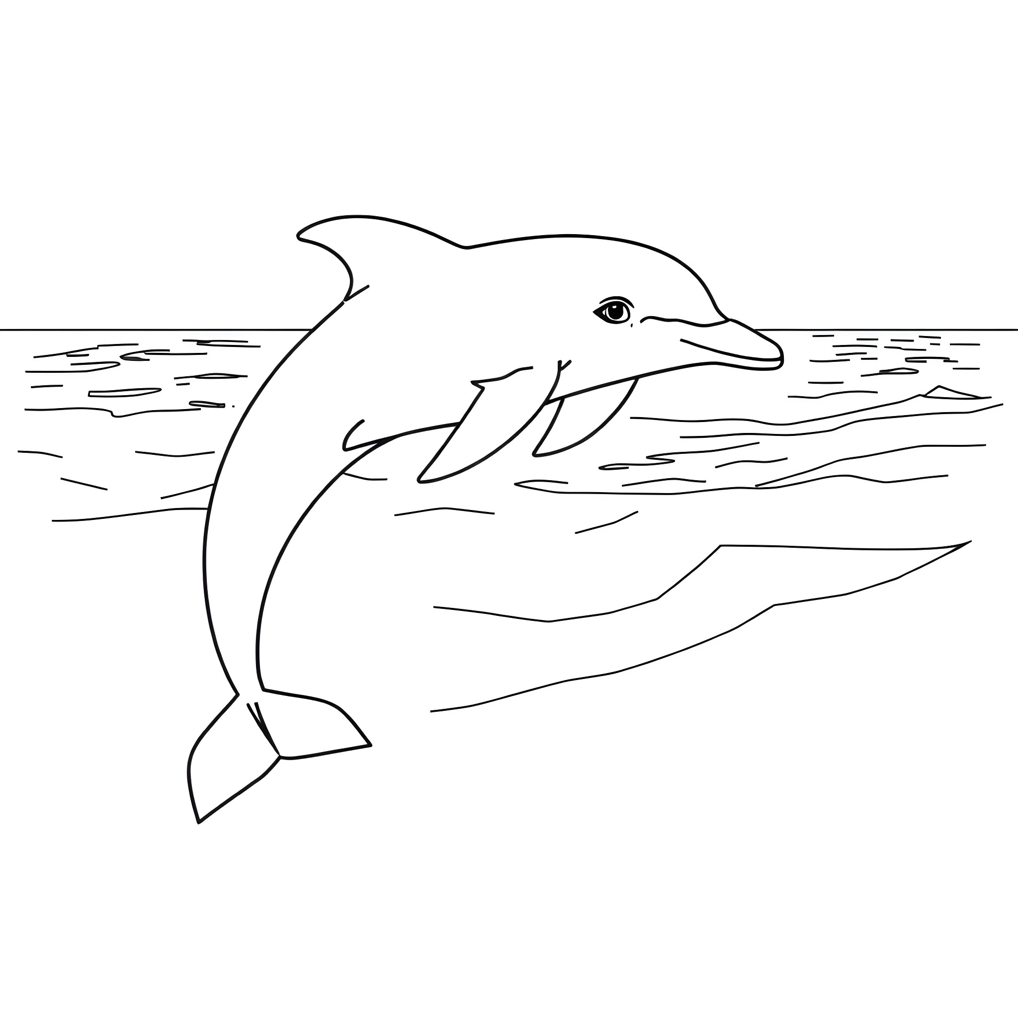Dolphin swimming playfully in the ocean Coloring Page (free black-and-white line drawing printable PDF for all, from beginners to advanced learners, including children, teens, adults, and seniors)