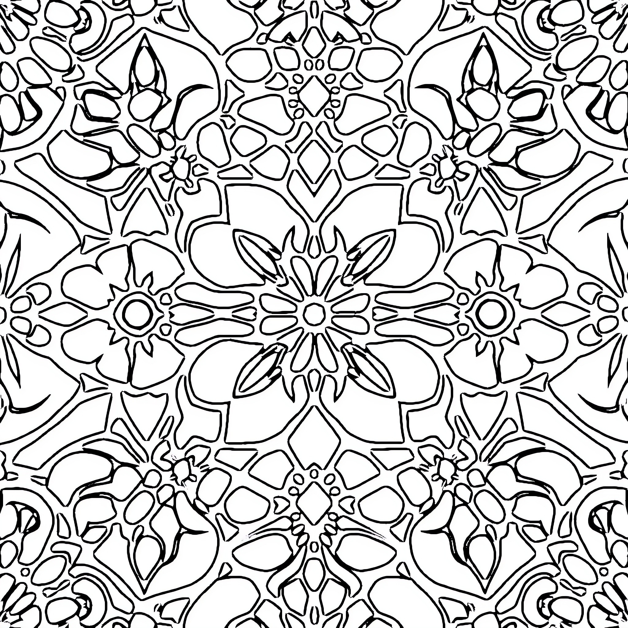 Pattern of Intricate Floral Designs Coloring Page (free black-and-white line drawing printable PDF for all, from beginners to advanced learners, including children, teens, adults, and seniors)